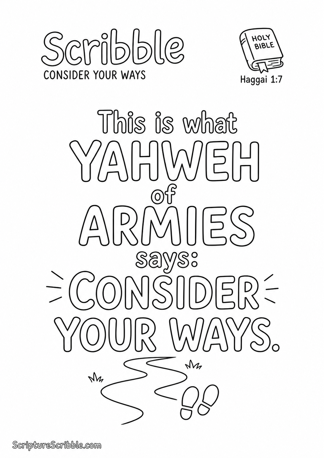Preview of Haggai 1:7 Consider Your Ways Scripture Typography Colouring Page Printable