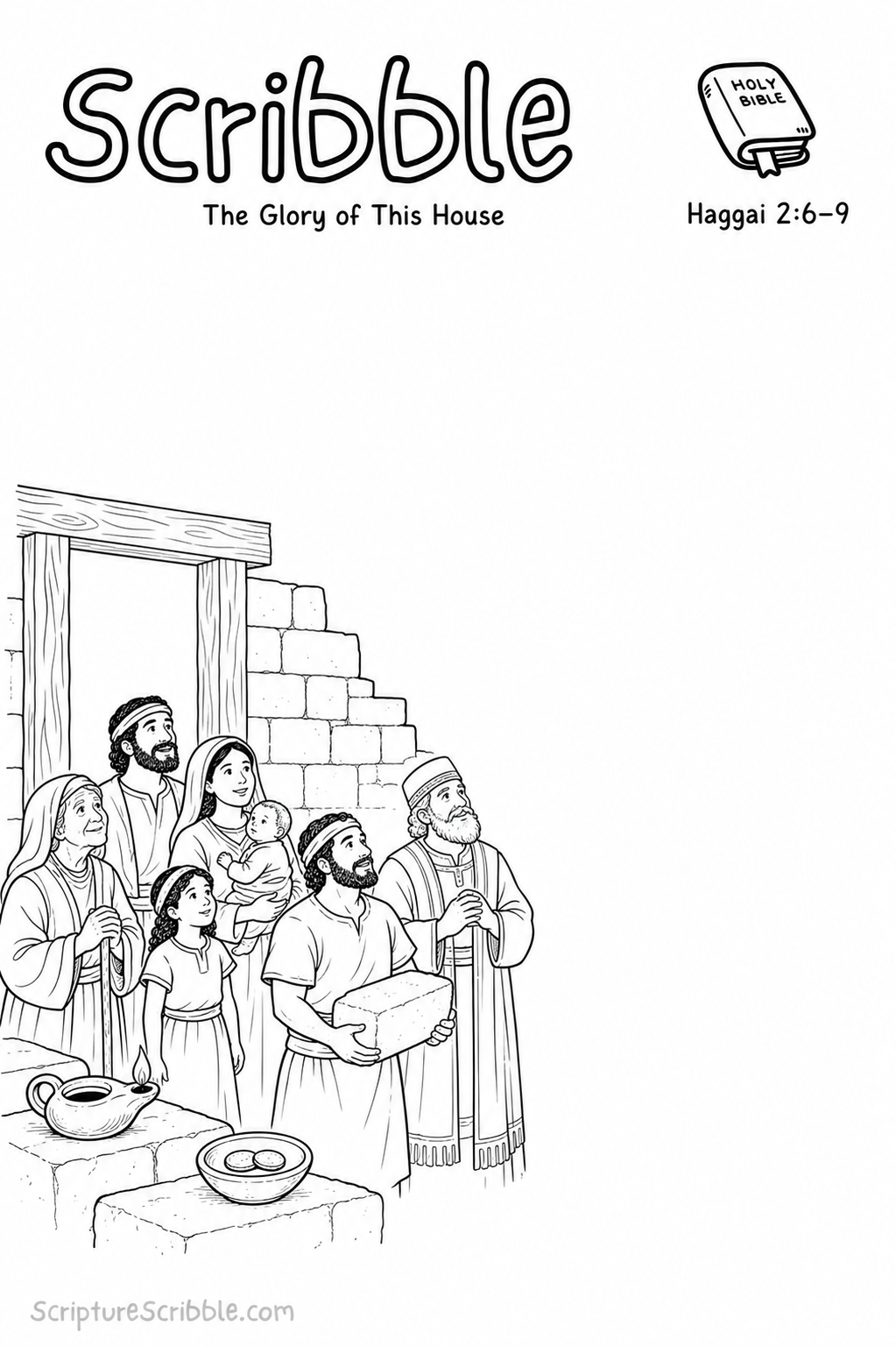 Preview of Haggai 2:6–9 The Glory of This House Devotional Drawing Page Printable