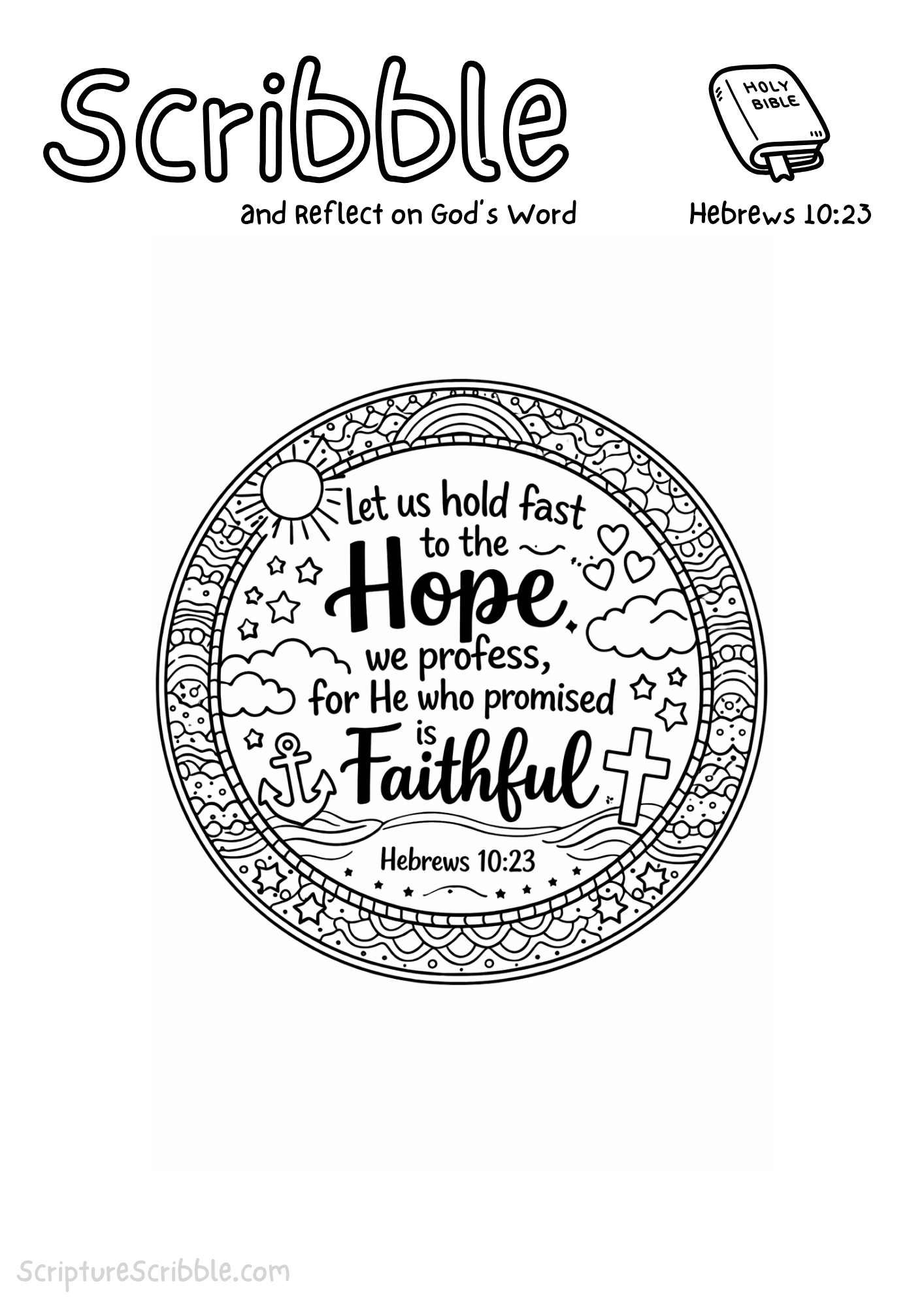 Printable reflection and drawing activity for Hebrews 10:23 Coloring Page – Hold Fast to Hope Printable