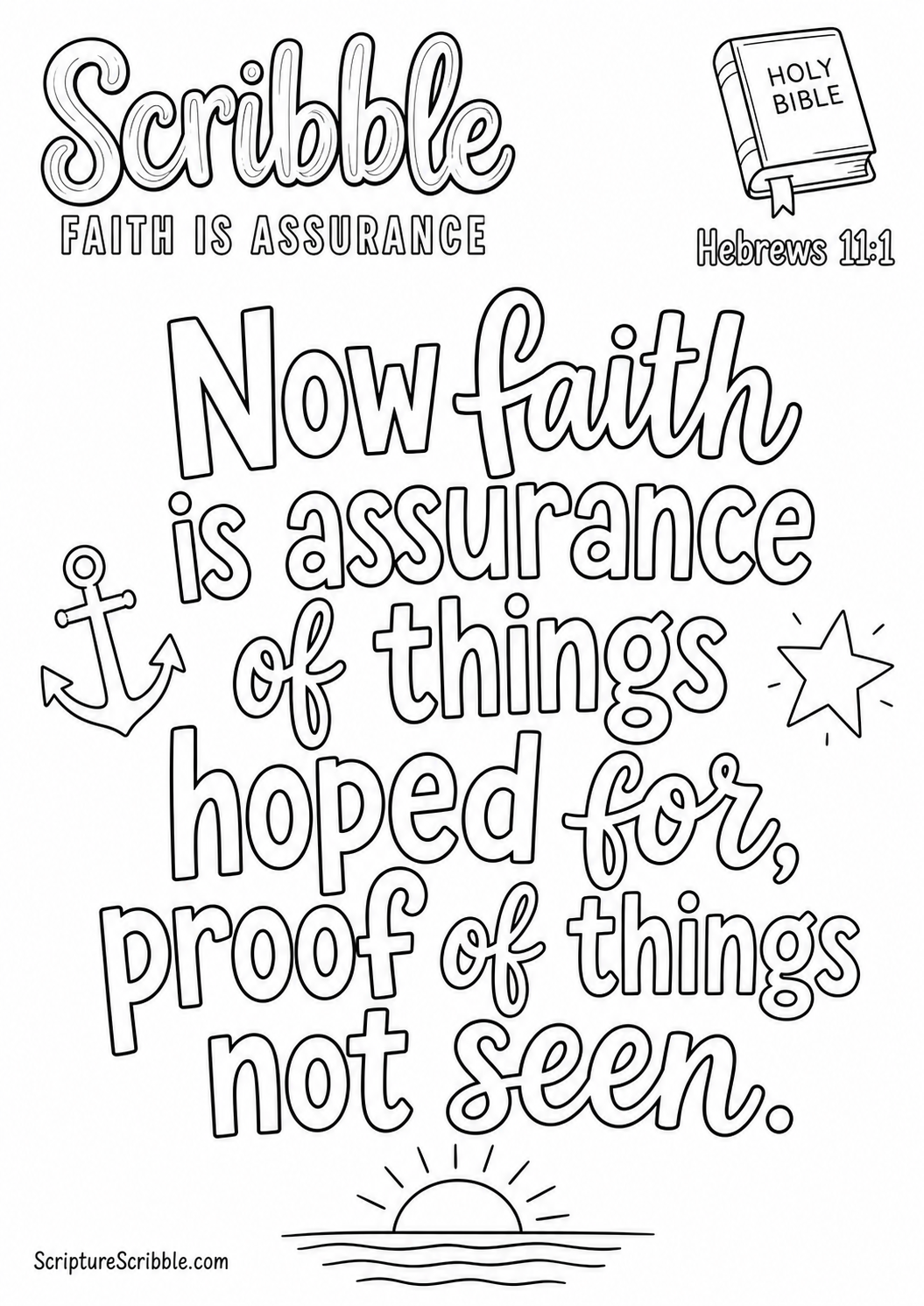 Preview of Hebrews 11:1 Faith Is Assurance Scripture Typography Colouring Page Printable