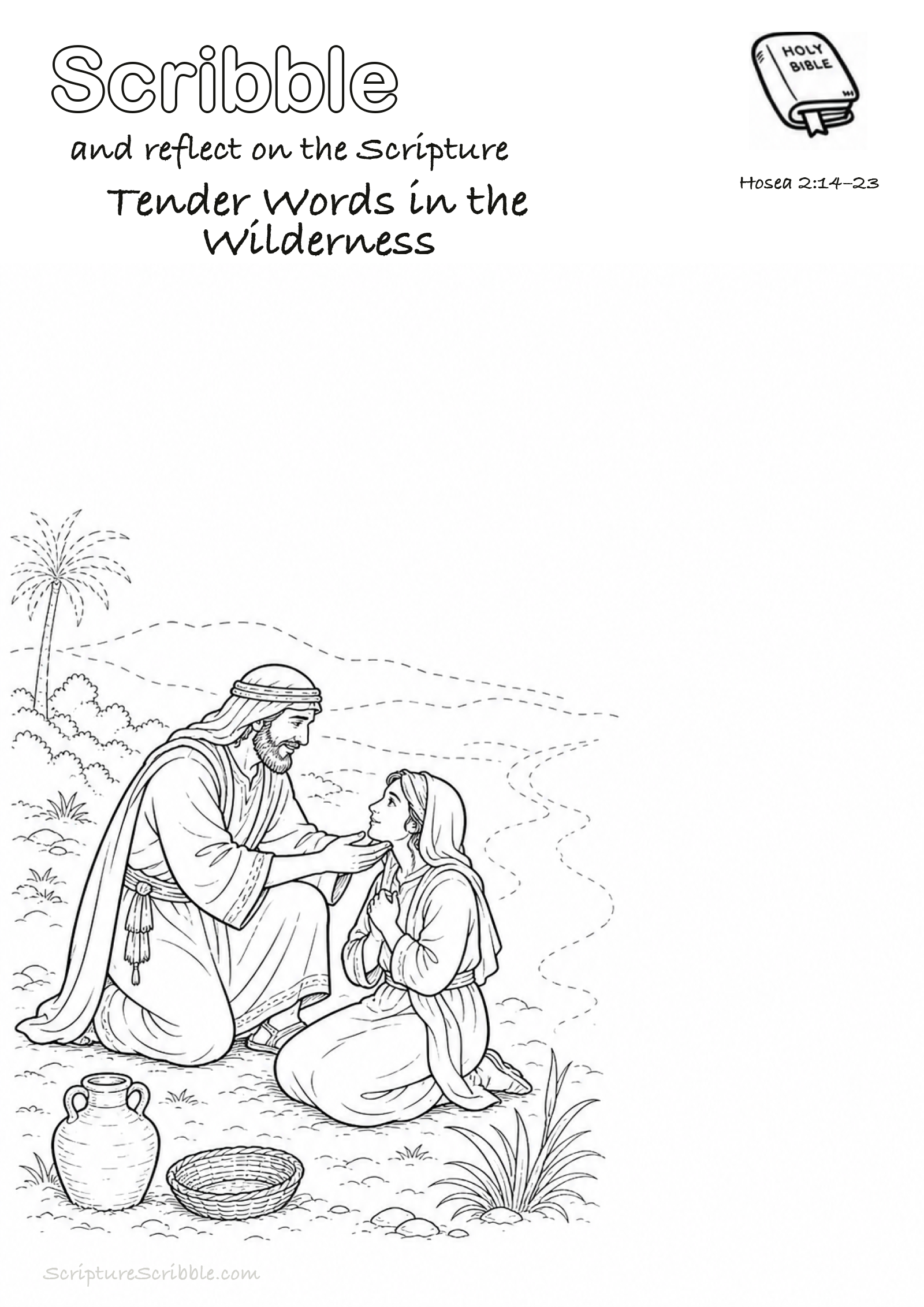 Preview of Hosea 2:14–23 Tender Words in the Wilderness Devotional Drawing Page Printable