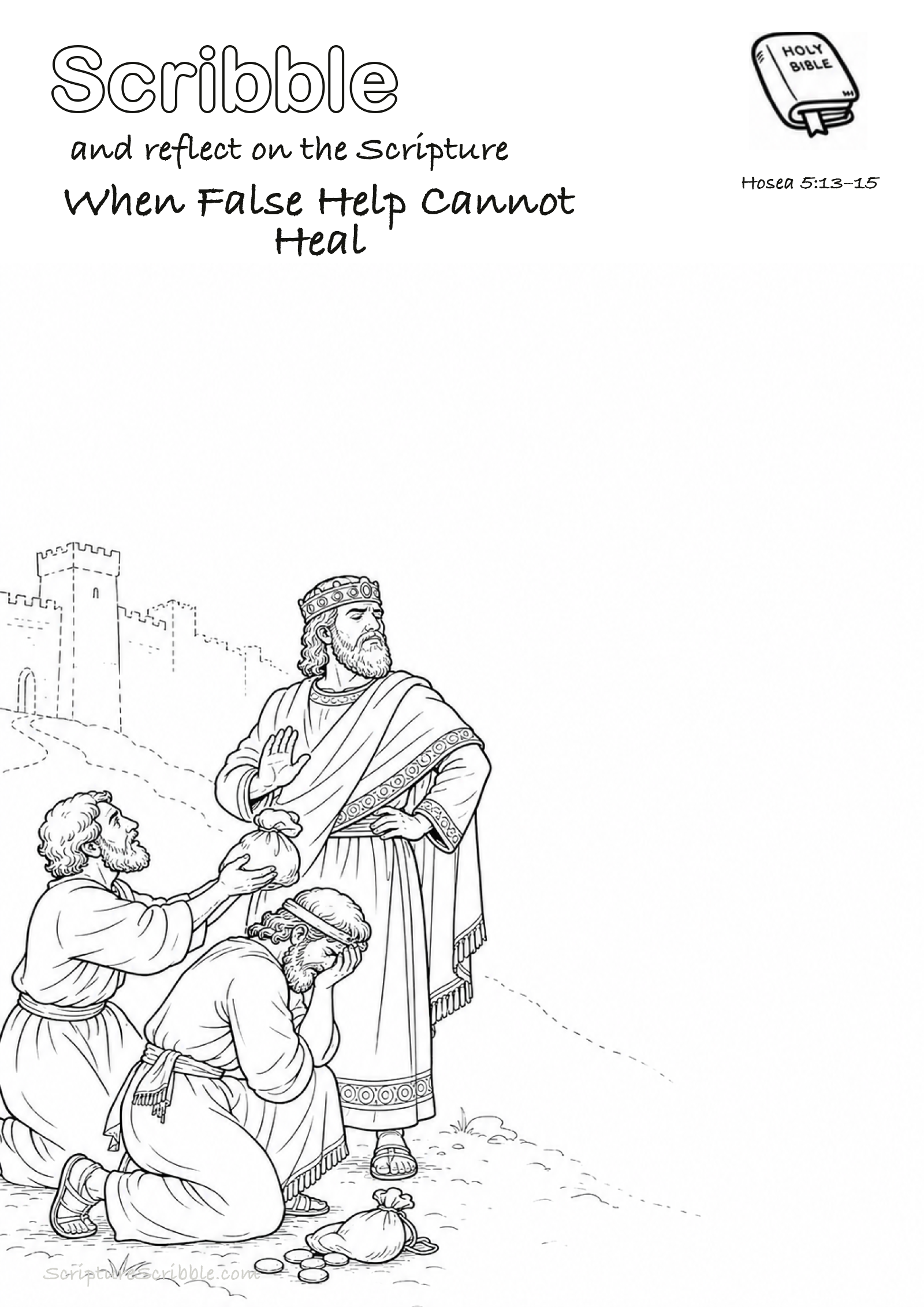 Preview of Hosea 5:13–15 When False Help Cannot Heal Devotional Drawing Page Printable