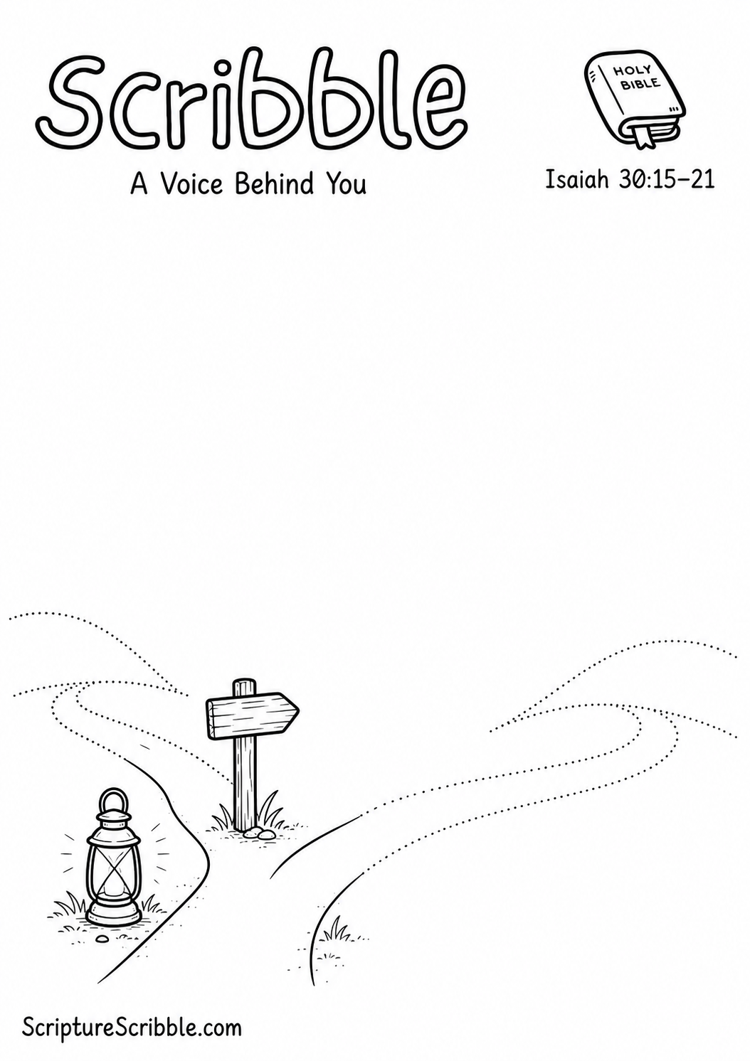 Preview of Isaiah 30:15–21 A Voice Behind You Devotional Drawing Page Printable