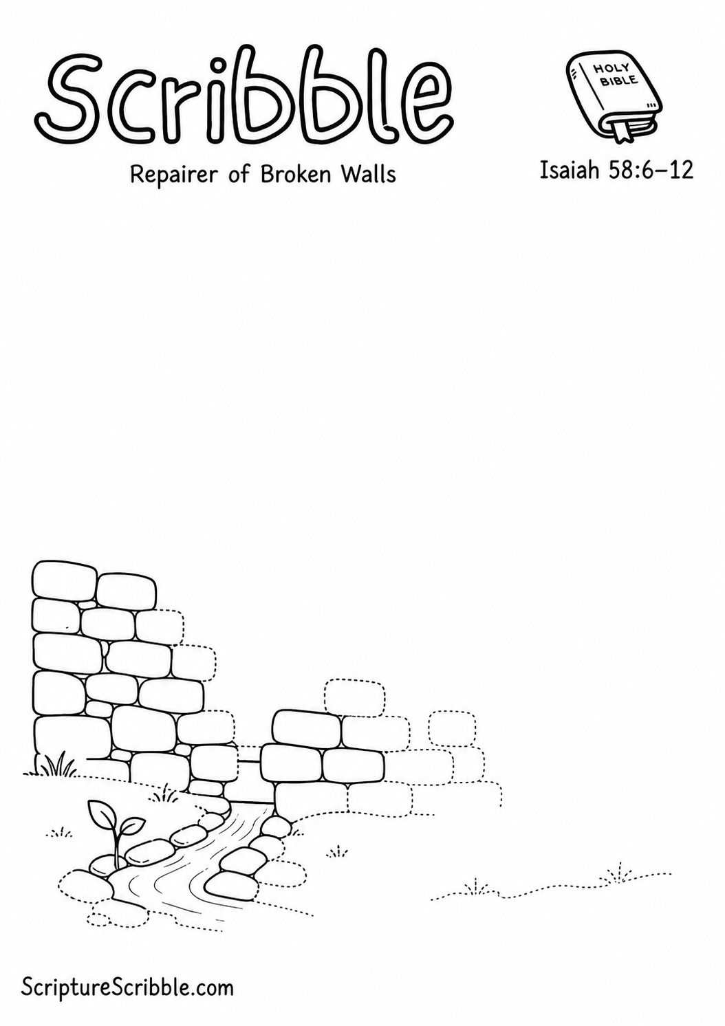 Preview of Isaiah 58:6–12 Repairer of Broken Walls Devotional Drawing Page Printable