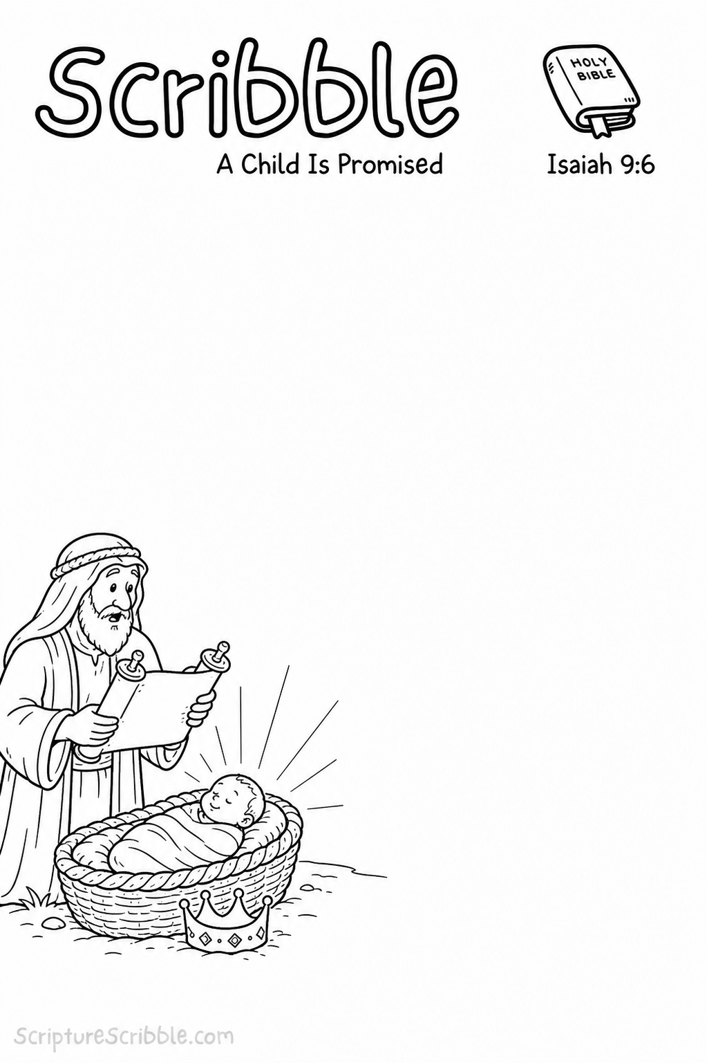 Preview of Isaiah 9:6 A Child Is Promised Christmas Devotional Drawing Page Printable