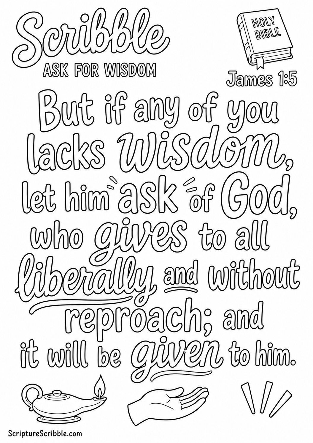 Preview of James 1:5 Ask for Wisdom Scripture Typography Colouring Page Printable