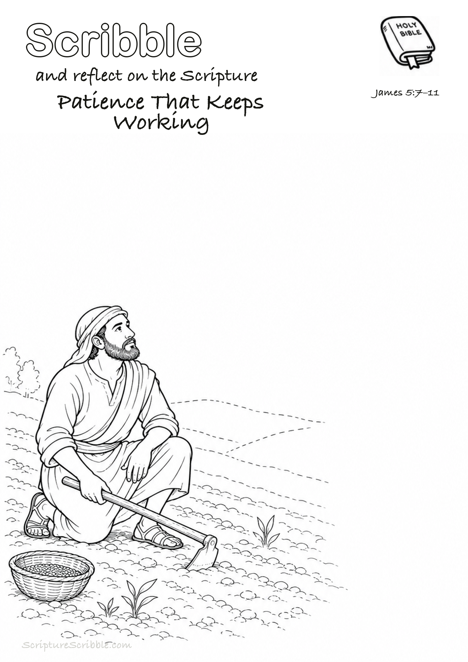 Preview of James 5:7–11 Patience That Keeps Working Devotional Drawing Page Printable