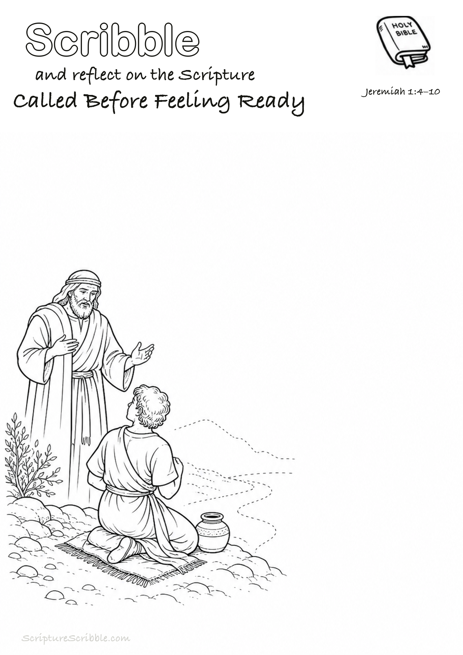 Preview of Jeremiah 1:4–10 Called Before Feeling Ready Devotional Drawing Page Printable