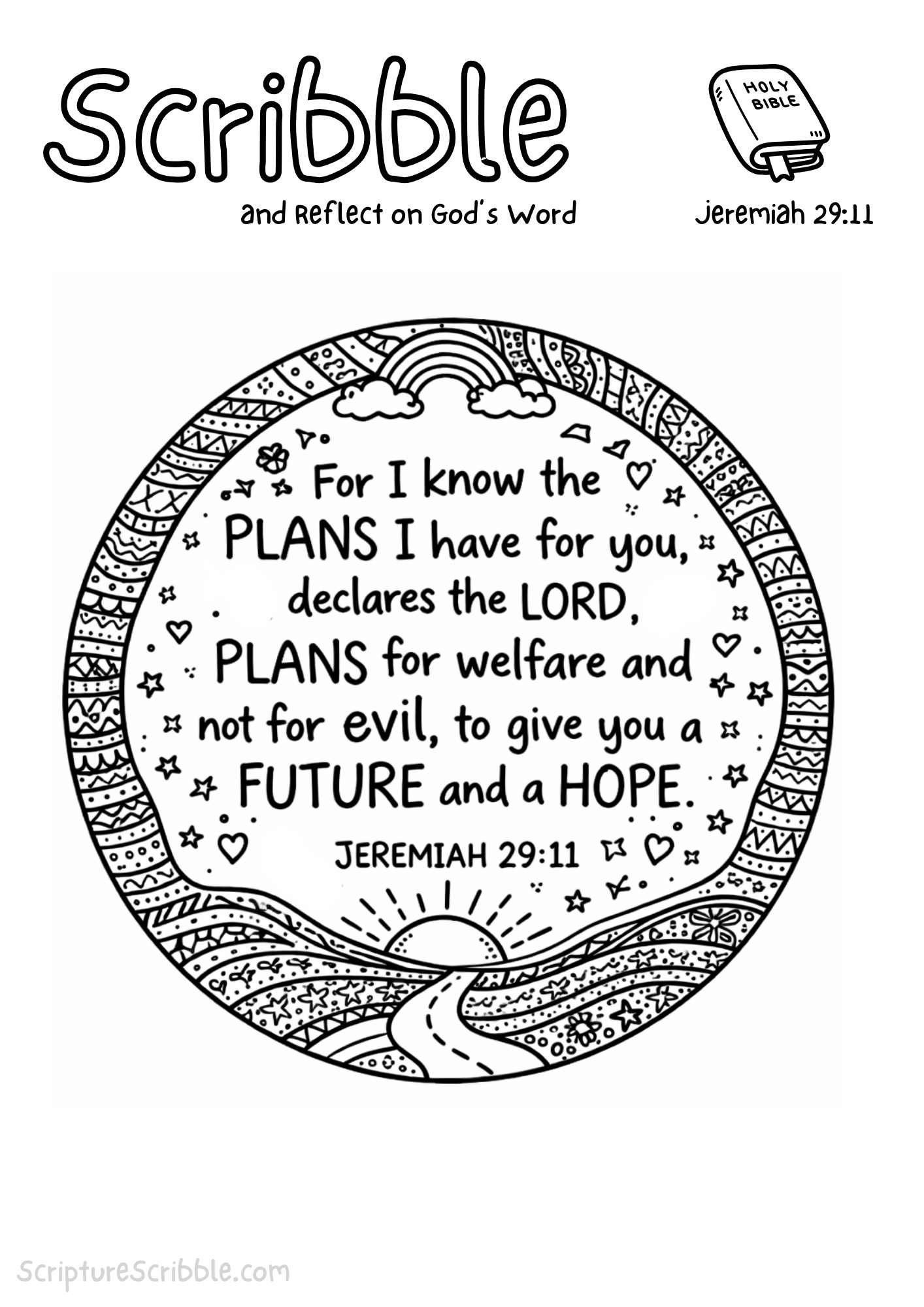 Printable reflection and drawing activity for Jeremiah 29:11 Coloring Page – Plans for a Future and a Hope Printable