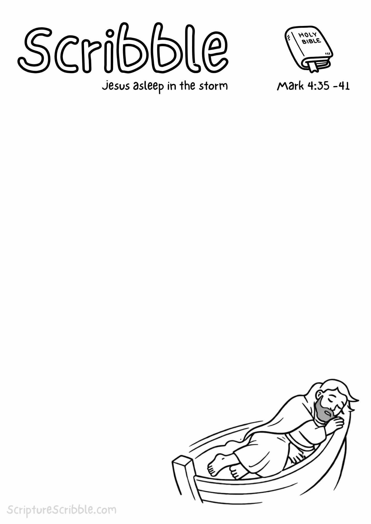 Printable reflection and drawing activity for Jesus Asleep in the Storm Devotional Drawing, based on Mark 4:35–41