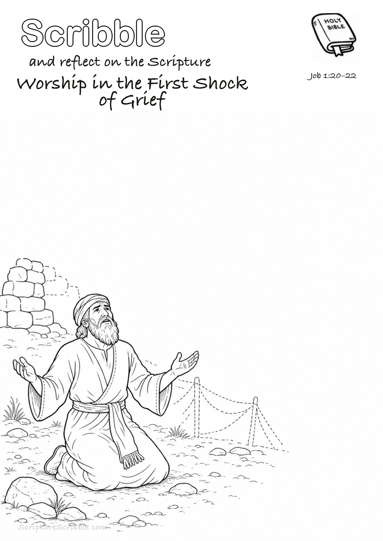 Preview of Job 1:20–22 Worship in the First Shock of Grief Devotional Drawing Page Printable