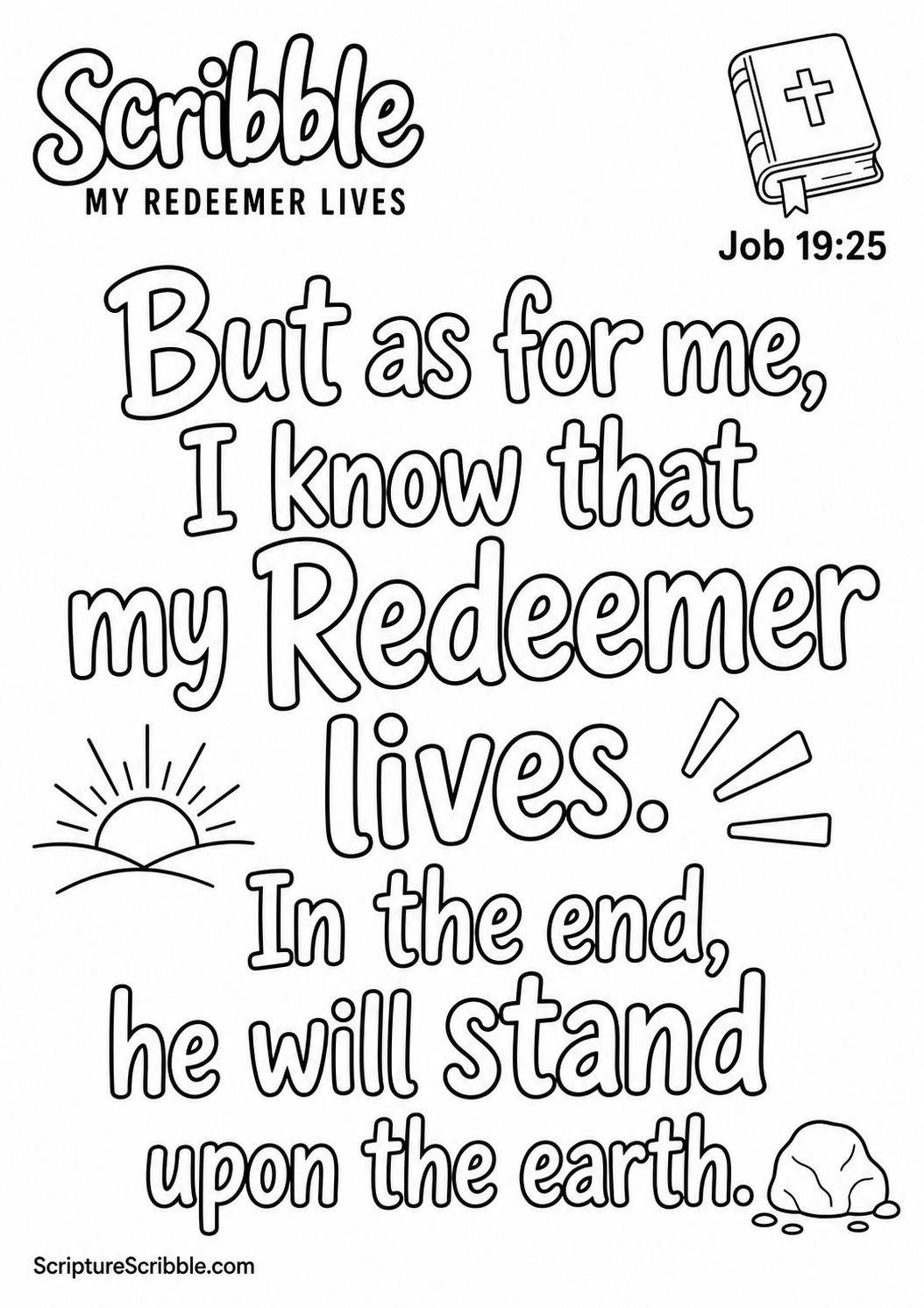 Preview of Job 19:25 My Redeemer Lives Scripture Typography Colouring Page Printable