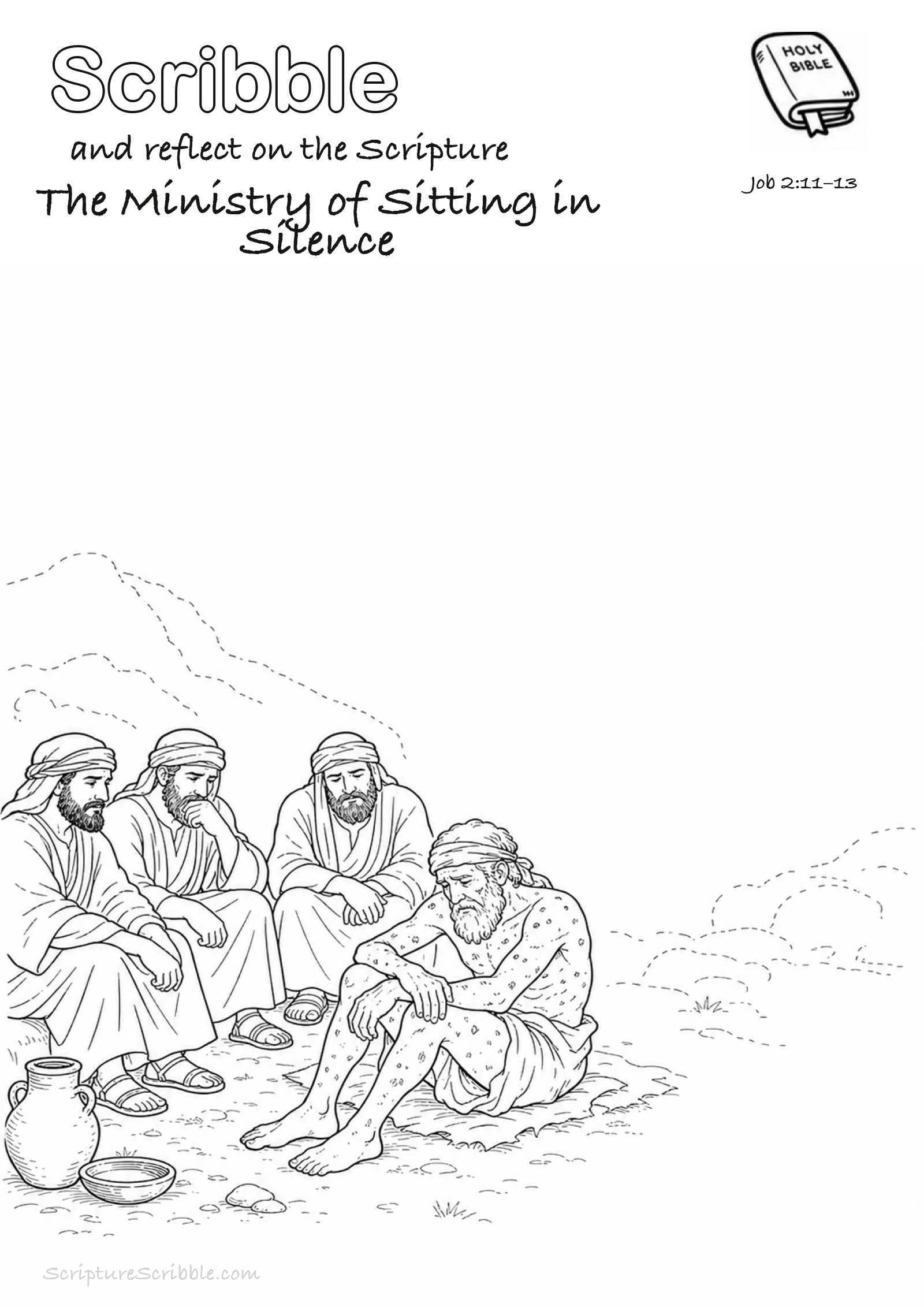 Preview of Job 2:11–13 The Ministry of Sitting in Silence Devotional Drawing Page Printable
