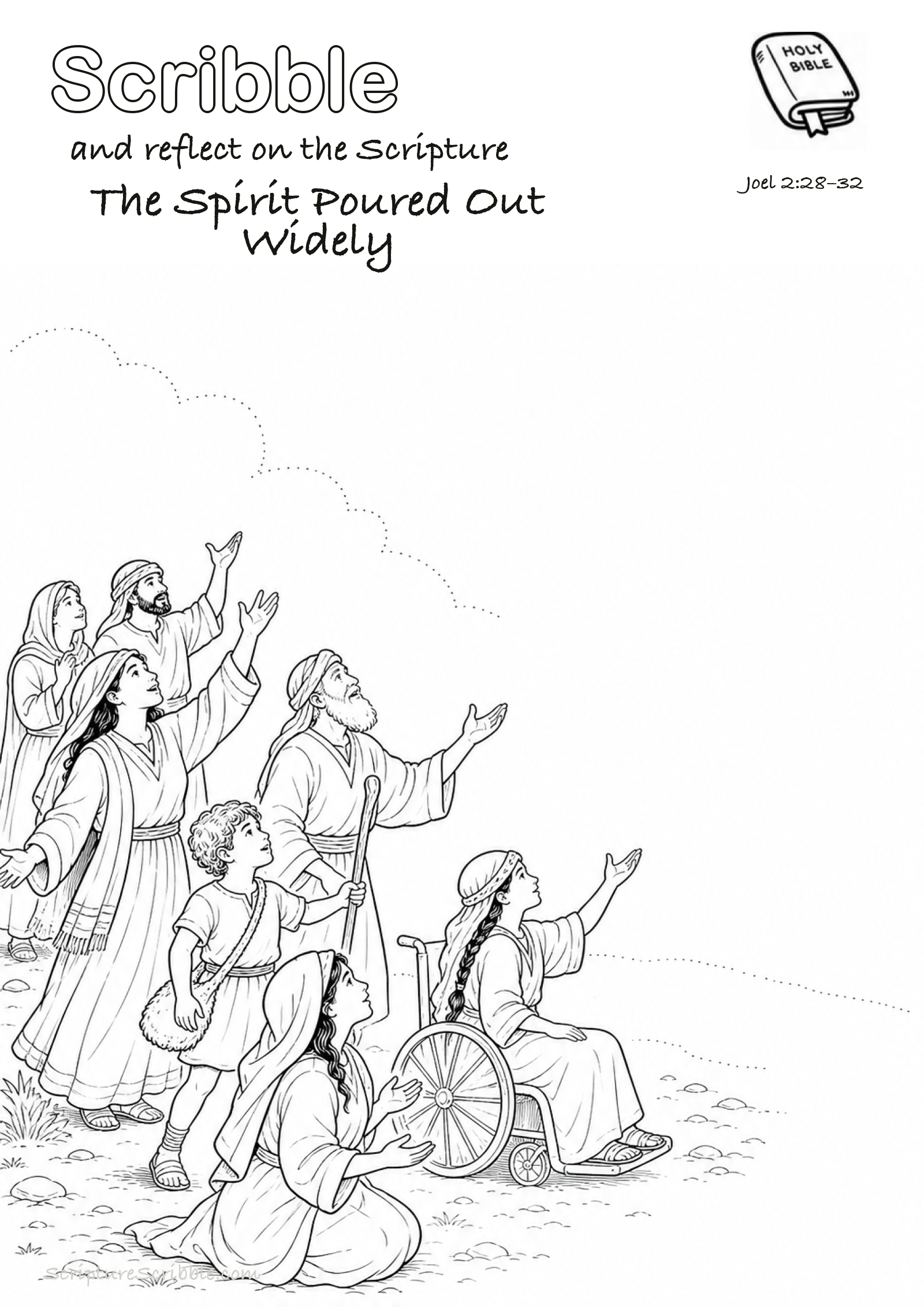 Preview of Joel 2:28–32 The Spirit Poured Out Widely Devotional Drawing Page Printable