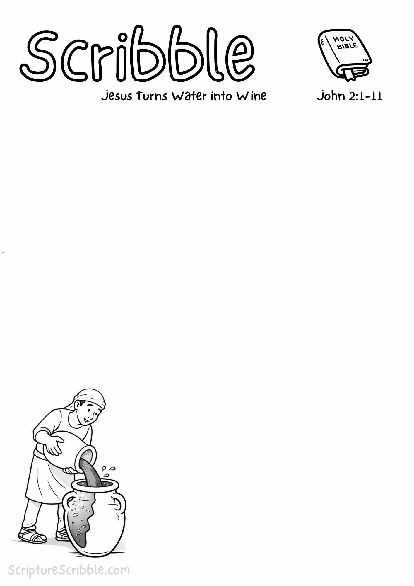 Printable reflection and drawing activity for John 2:1–11 – Jesus Turns Water into Wine Devotional Drawing Page