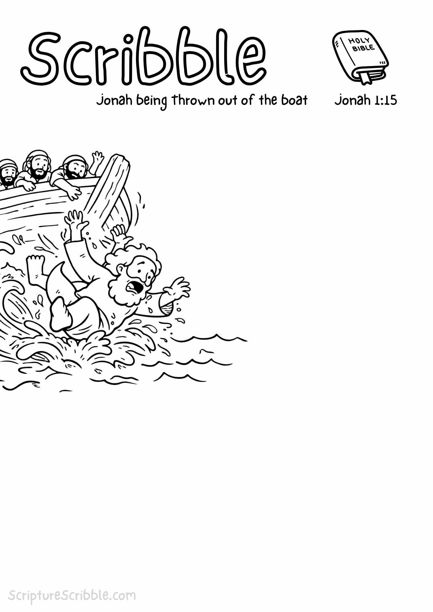 Preview of Jonah 1:15 Devotional Drawing Page Printable