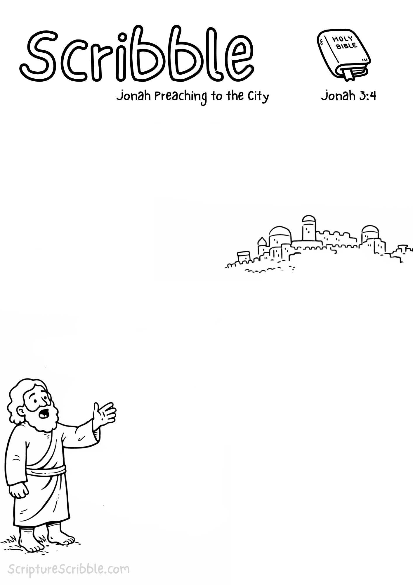 Preview of Jonah 3:4 Devotional Drawing Page Printable
