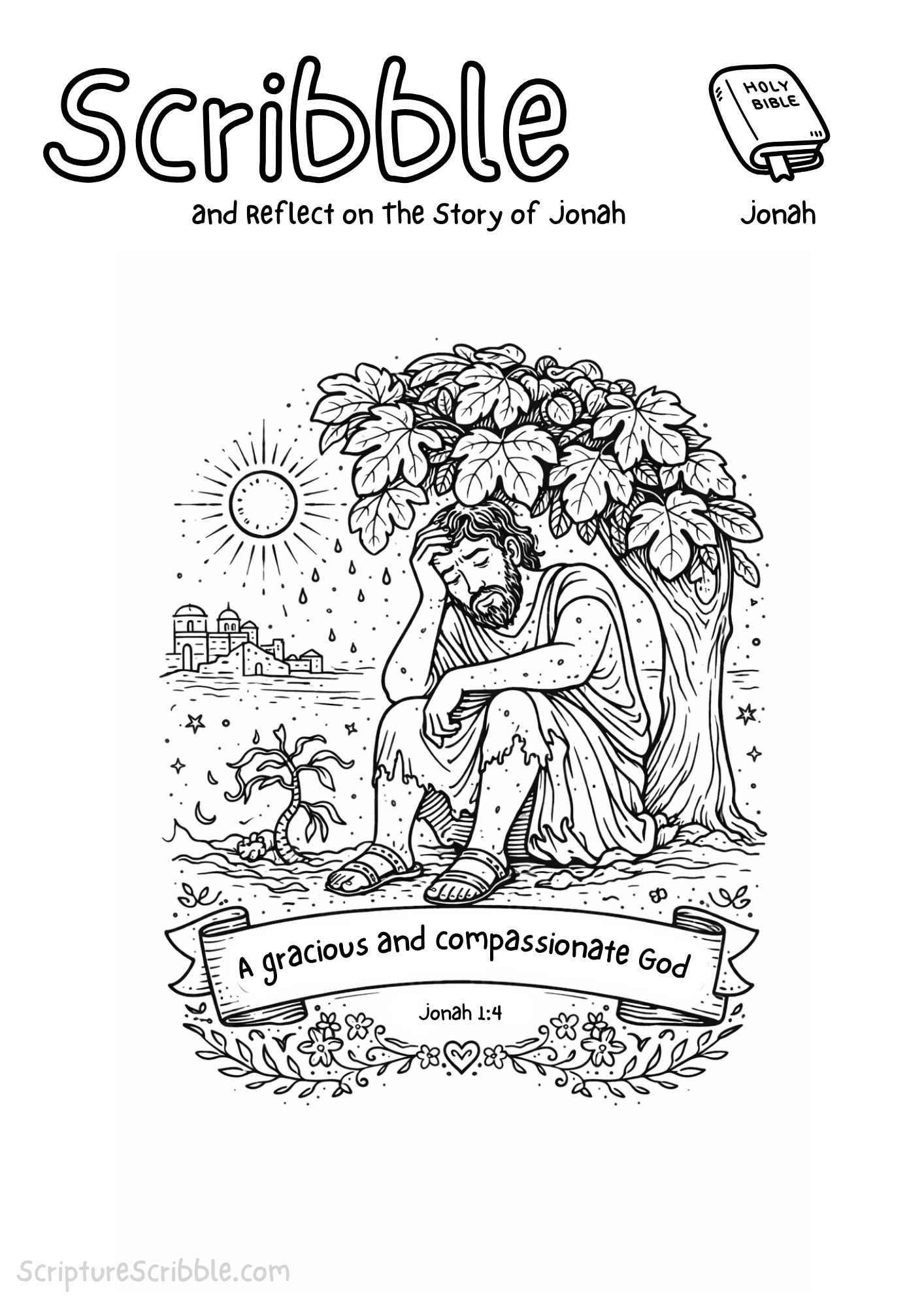 Printable reflection and drawing activity for Jonah Bible Story Coloring Page Printable – Compassion & Obedience Lesson for Kids, based on Jonah 4:2
