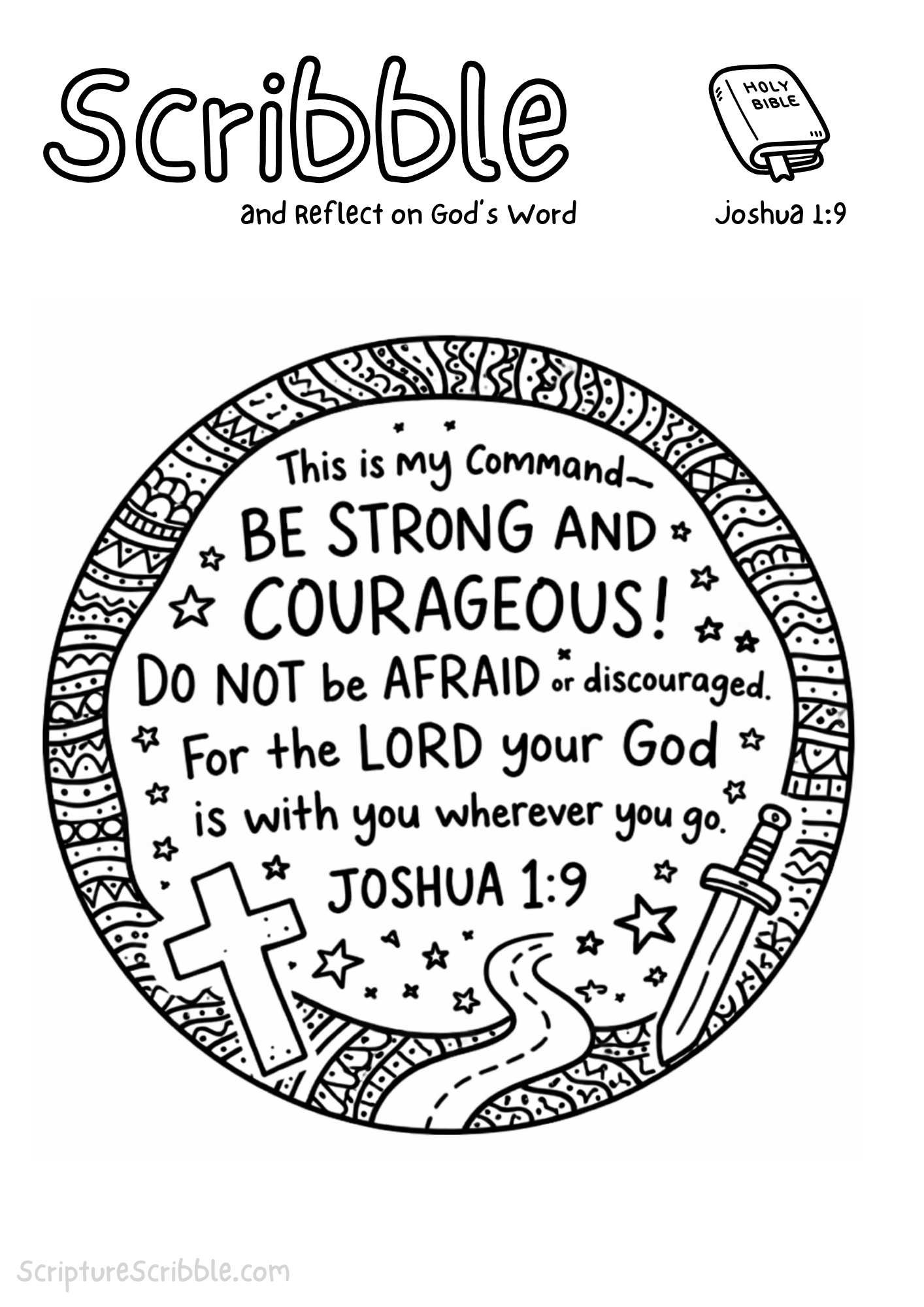 Printable reflection and drawing activity for Joshua 1:9 Coloring Page – Be Strong and Courageous Printable