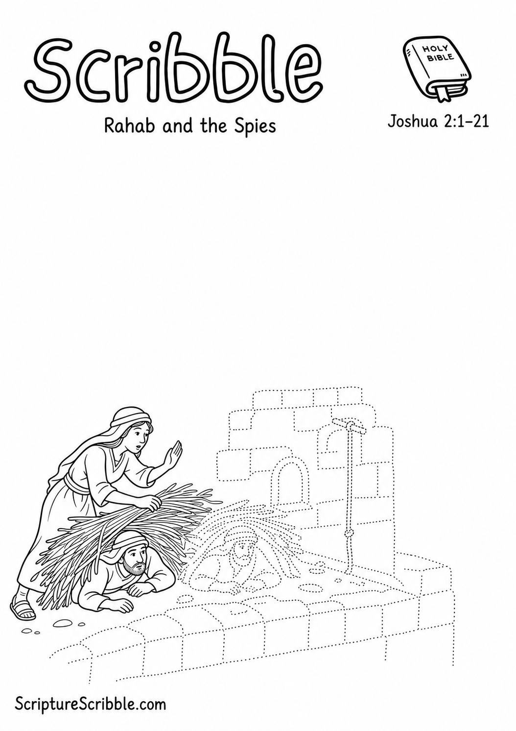 Preview of Joshua 2:1–21 Rahab and the Spies Devotional Drawing Page Printable