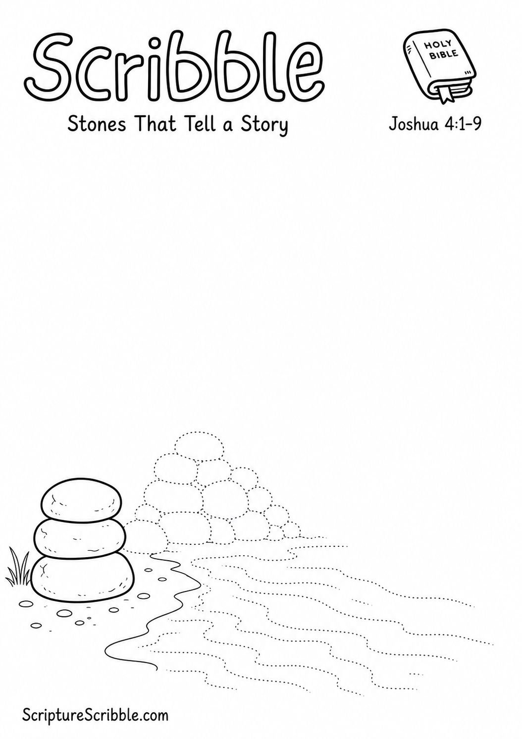 Preview of Joshua 4:1–9 Stones That Tell a Story Devotional Drawing Page Printable