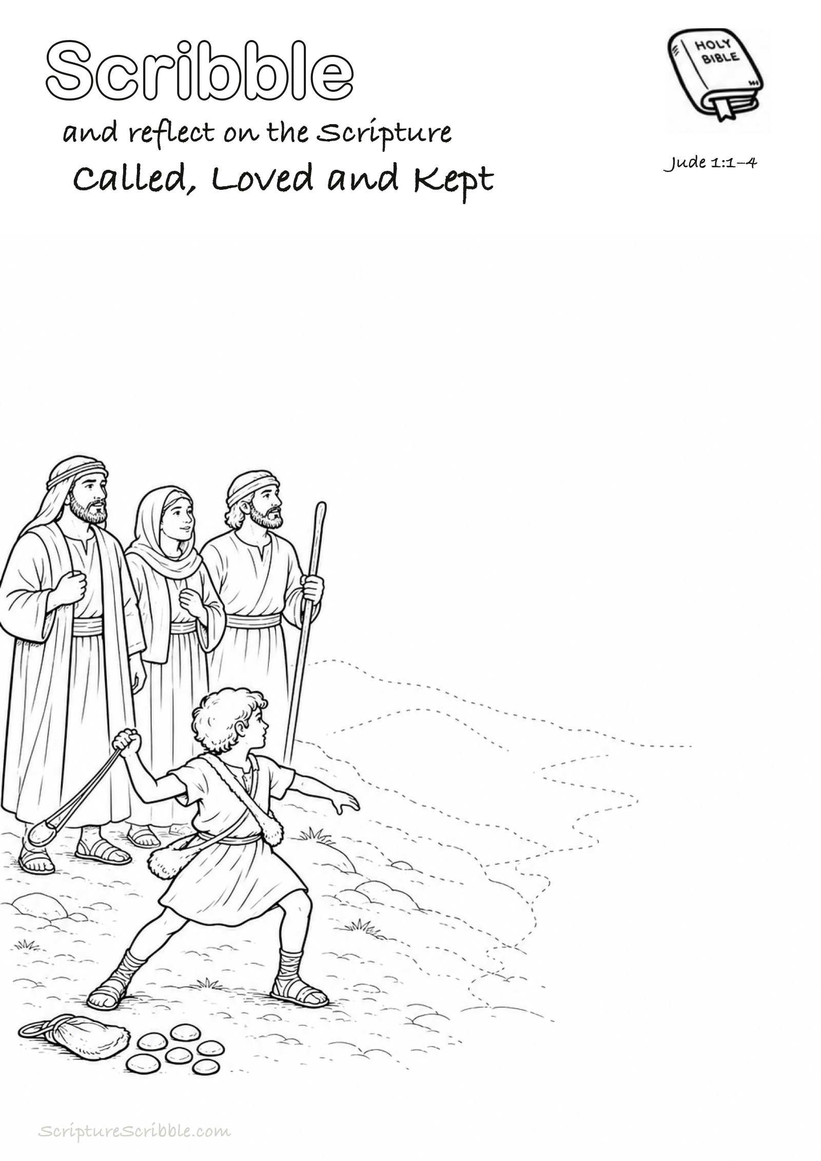 Preview of Jude 1:1–4 Called, Loved and Kept Devotional Drawing Page Printable