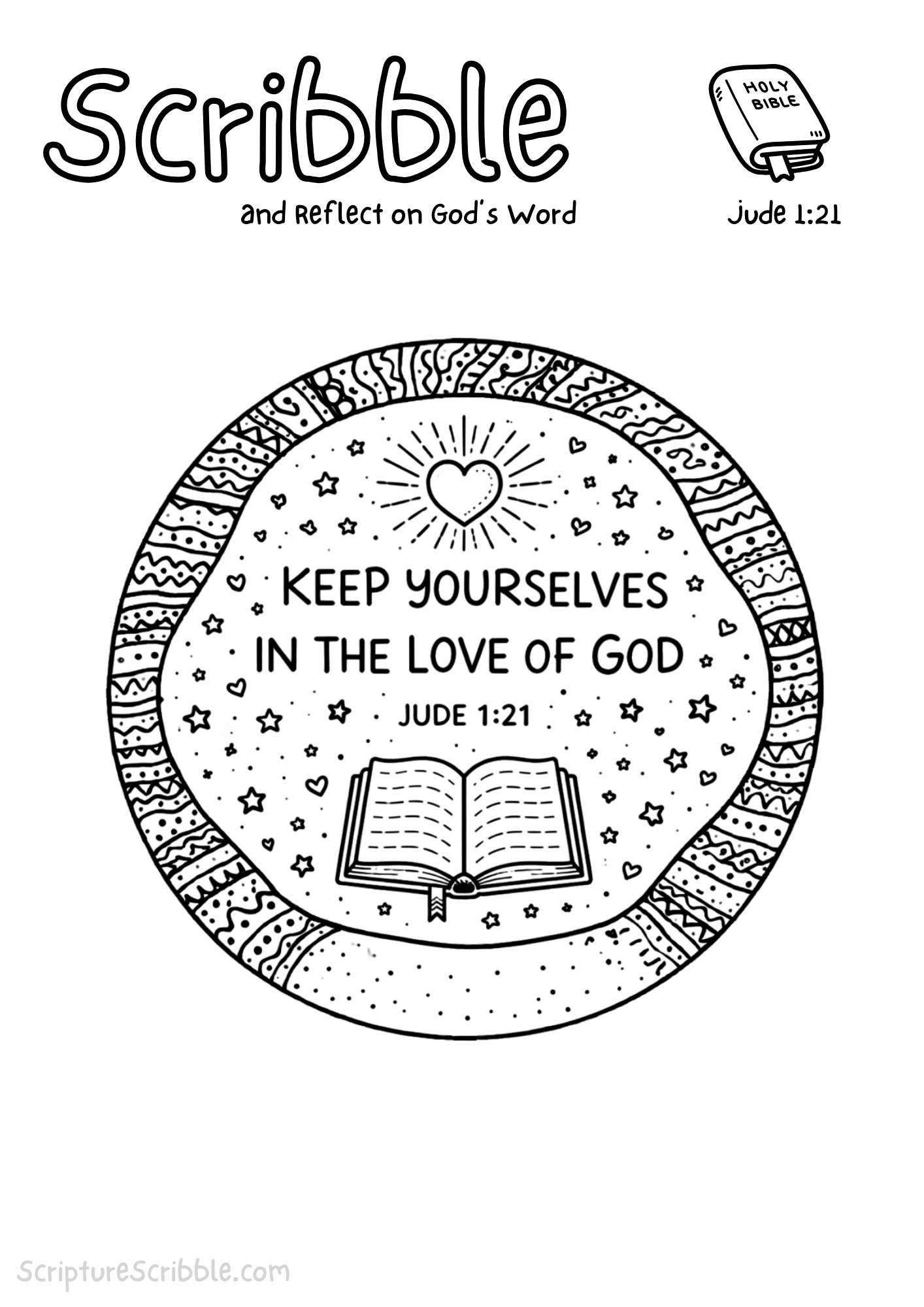 Printable reflection and drawing activity for Jude 1:21 Coloring Page – Keep Yourselves in the Love of God Printable