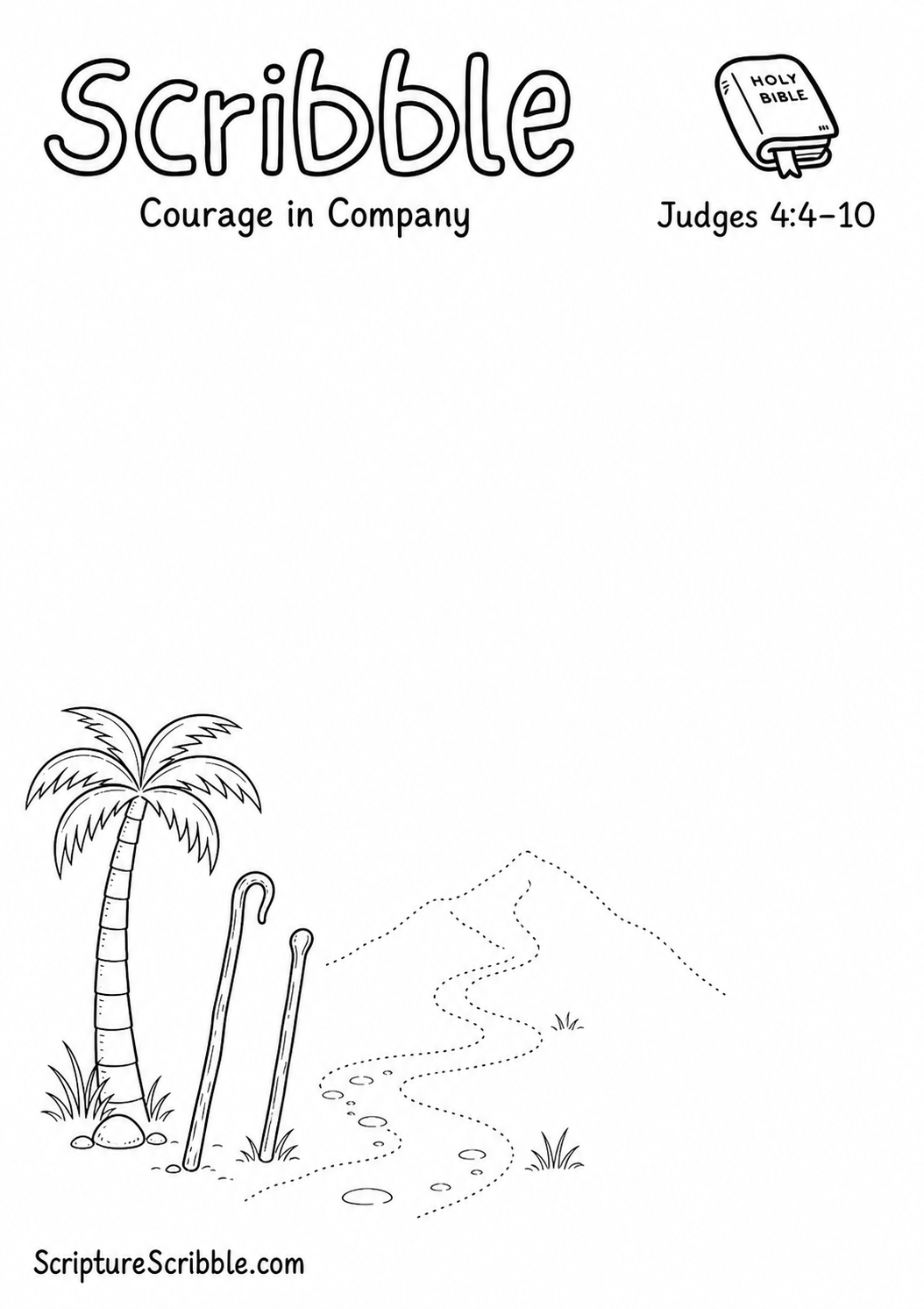 Preview of Judges 4:4–10 Courage in Company Devotional Drawing Page Printable