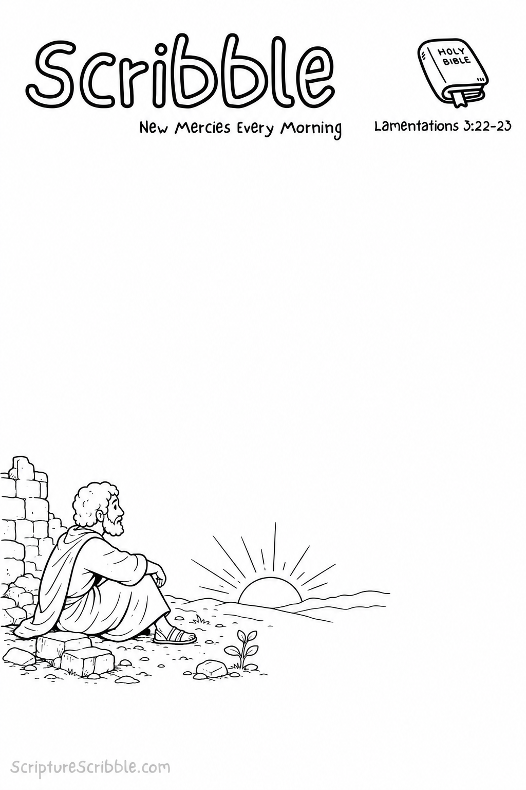 Preview of Lamentations 3:22–23 New Mercies Every Morning Devotional Drawing Page Printable