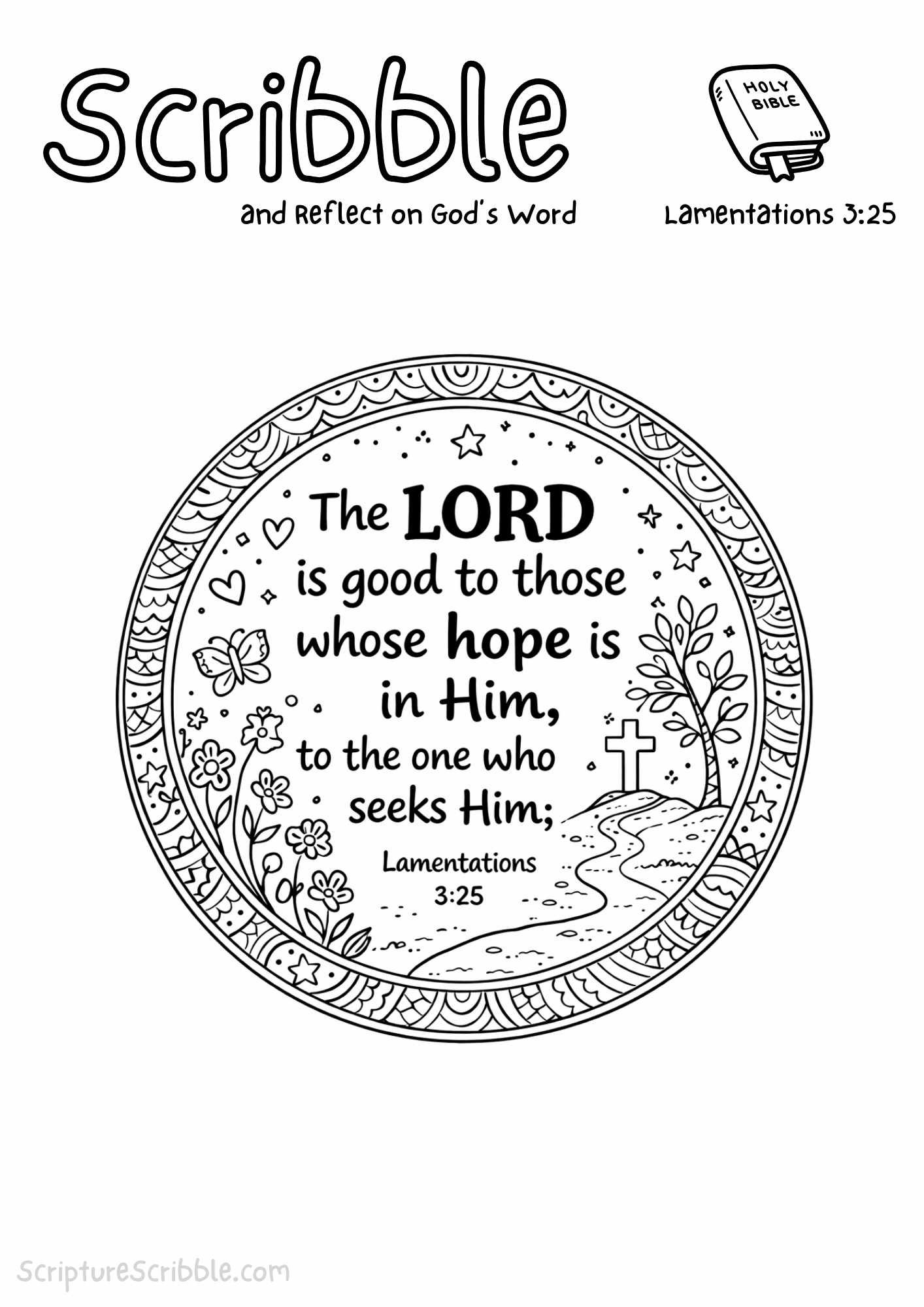 Printable reflection and drawing activity for Lamentations 3:25 Coloring Page – The Lord Is Good Printable