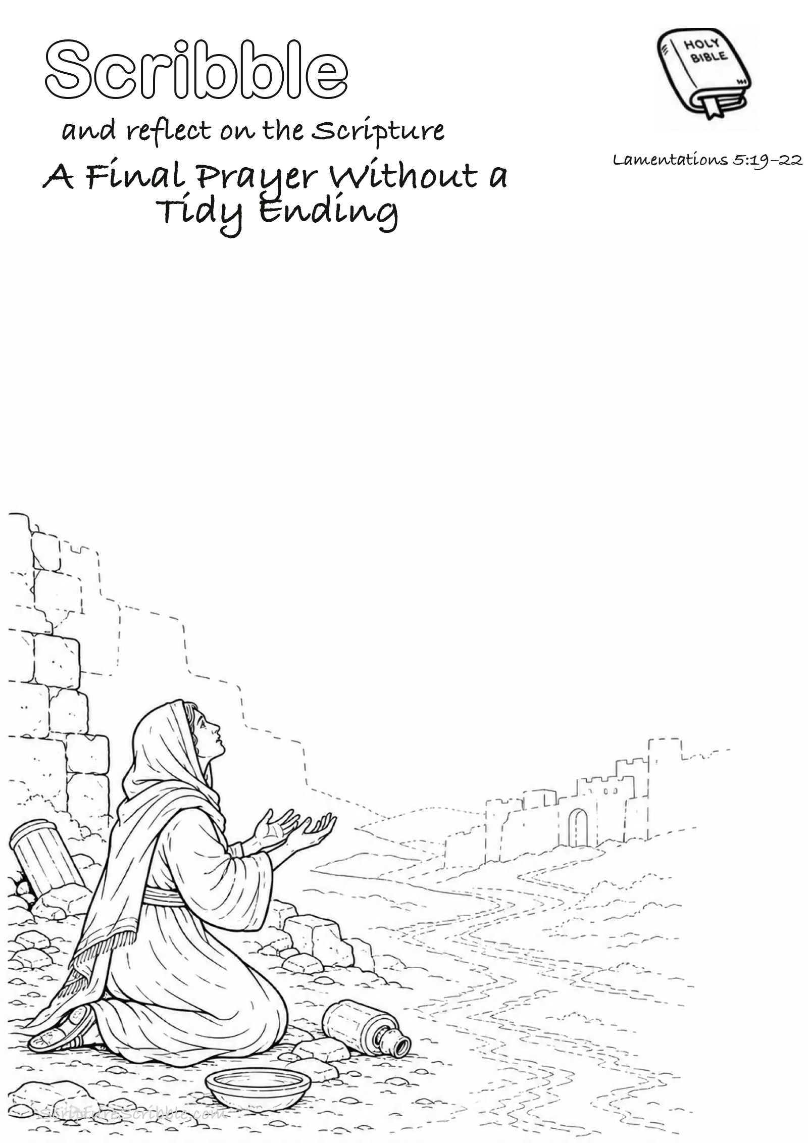 Preview of Lamentations 5:19–22 A Final Prayer Without a Tidy Ending Devotional Drawing Page Printable
