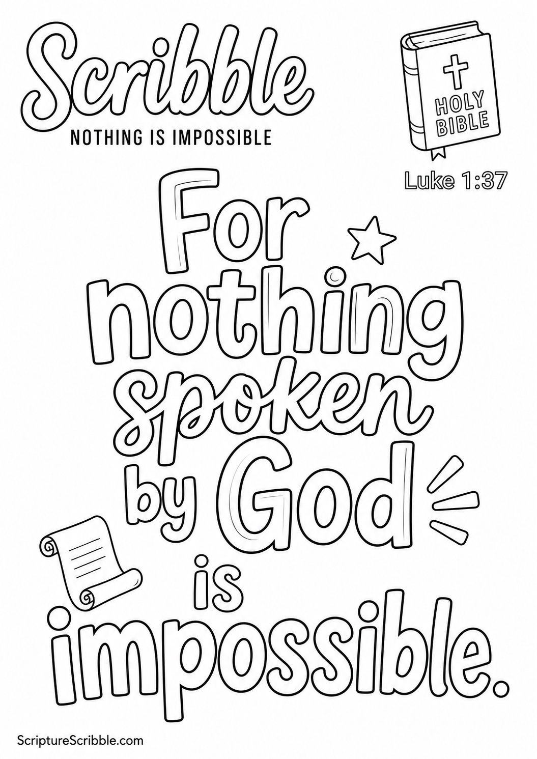 Preview of Luke 1:37 Nothing Is Impossible Scripture Typography Colouring Page Printable