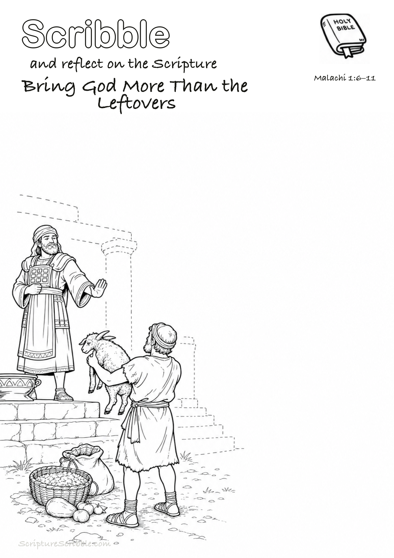 Preview of Malachi 1:6–11 Bring God More Than the Leftovers Devotional Drawing Page Printable
