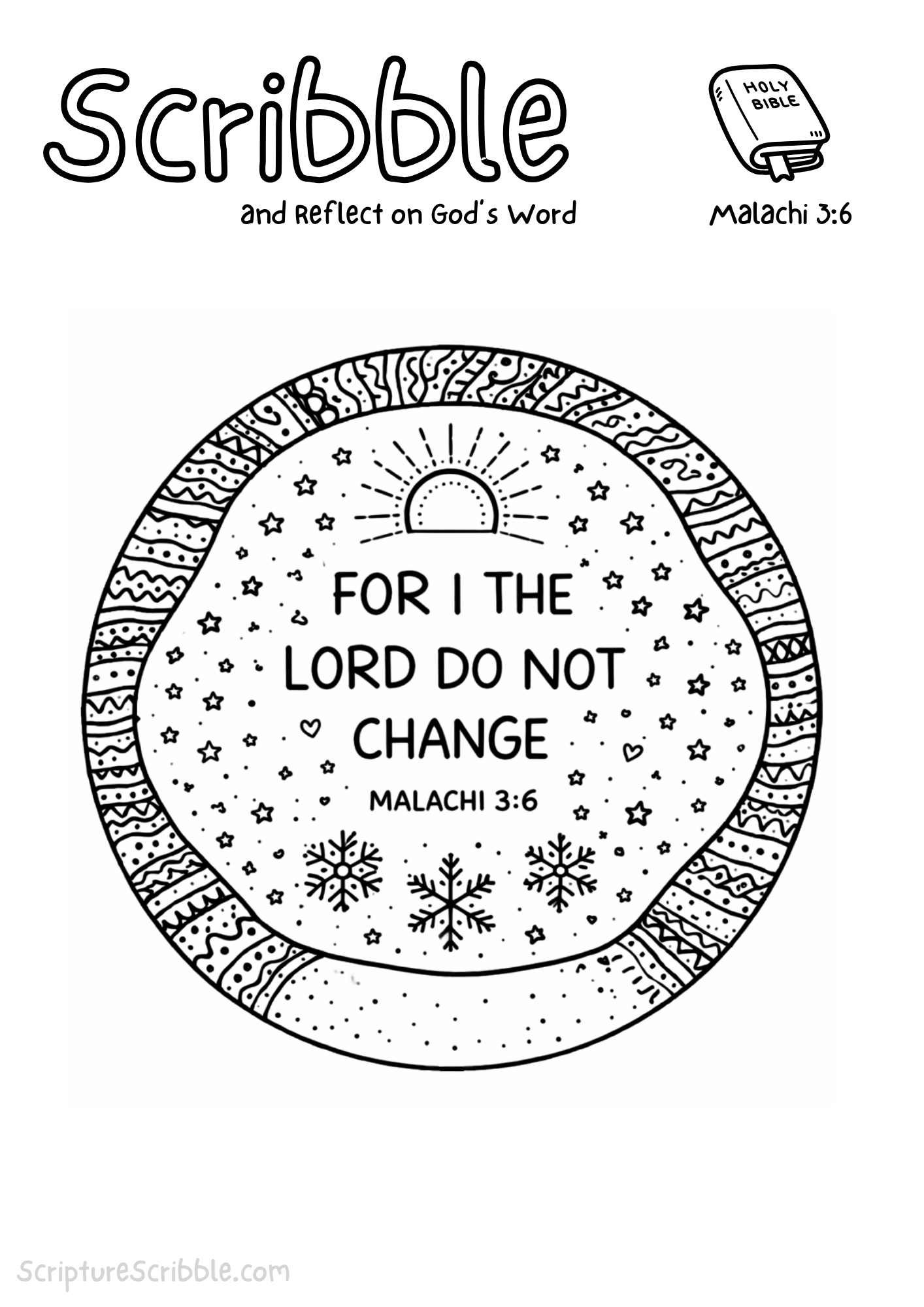 Printable reflection and drawing activity for Malachi 3:6 Coloring Page – I the Lord Do Not Change Printable