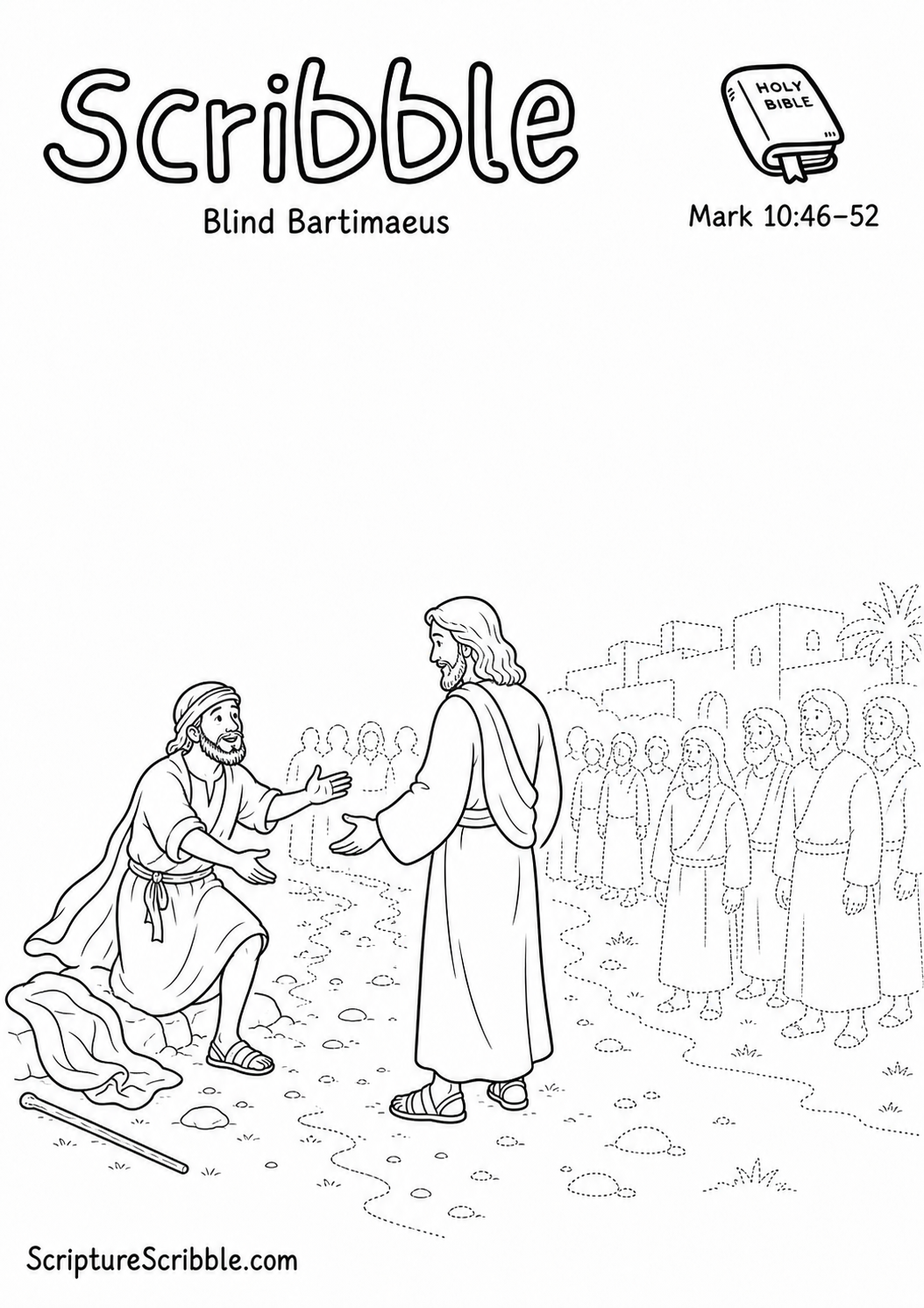 Preview of Mark 10:46–52 Blind Bartimaeus Devotional Drawing Page Printable