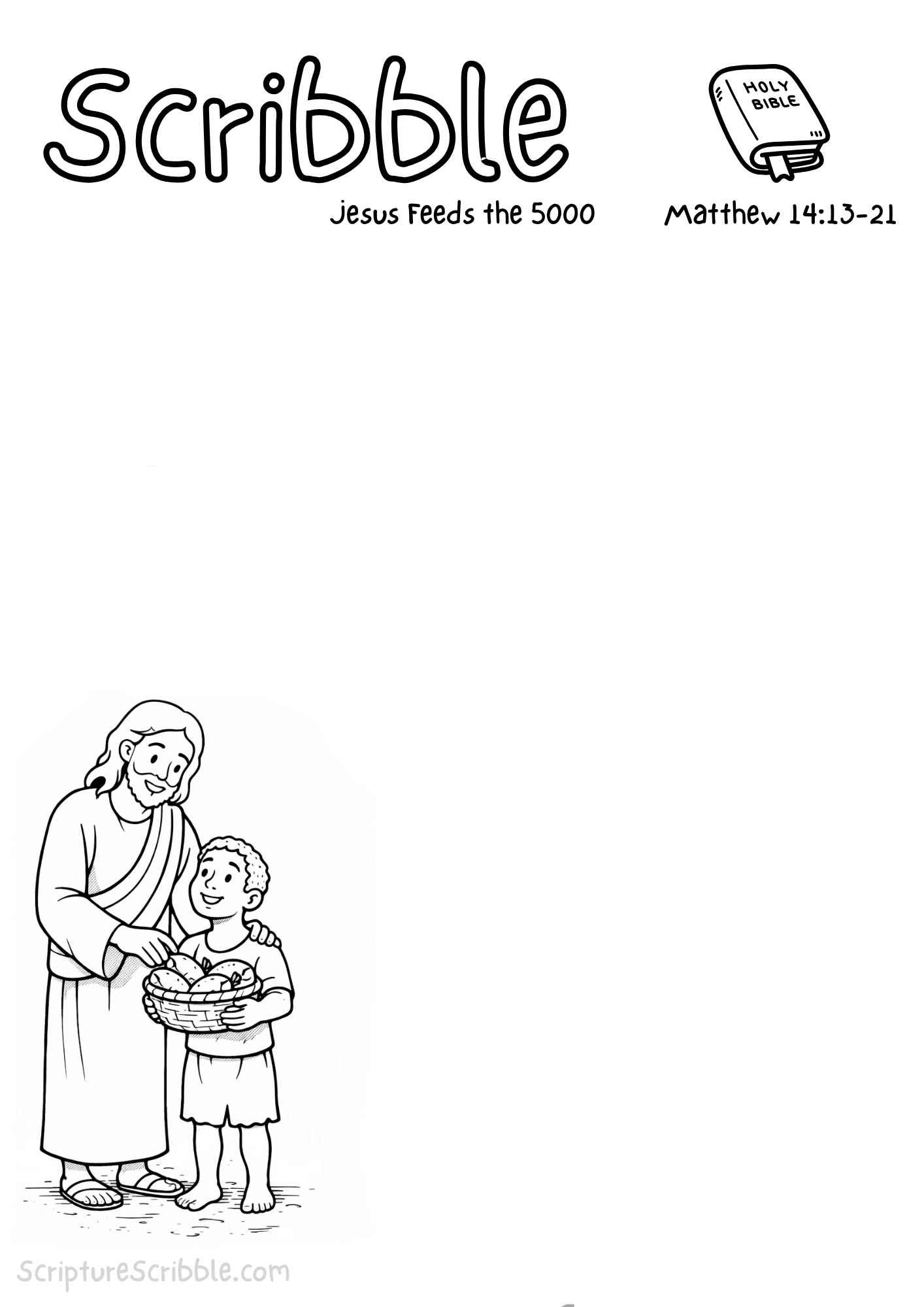Printable reflection and drawing activity for Matthew 14:13–21 – Jesus Feeds the 5000 – Devotional Drawing Page