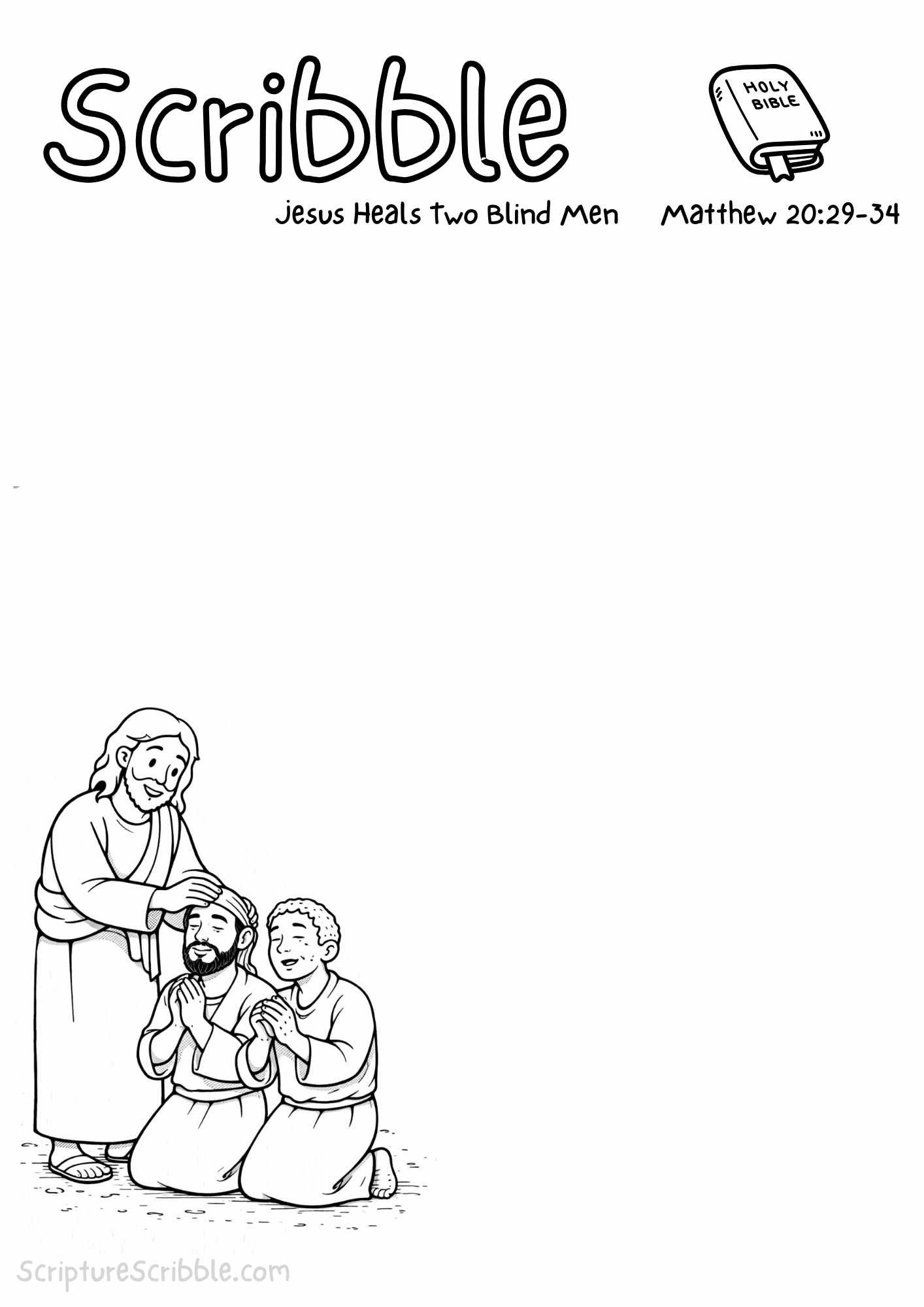 Printable reflection and drawing activity for Matthew 20:29–34 – Jesus Heals Two Blind Men Devotional Drawing