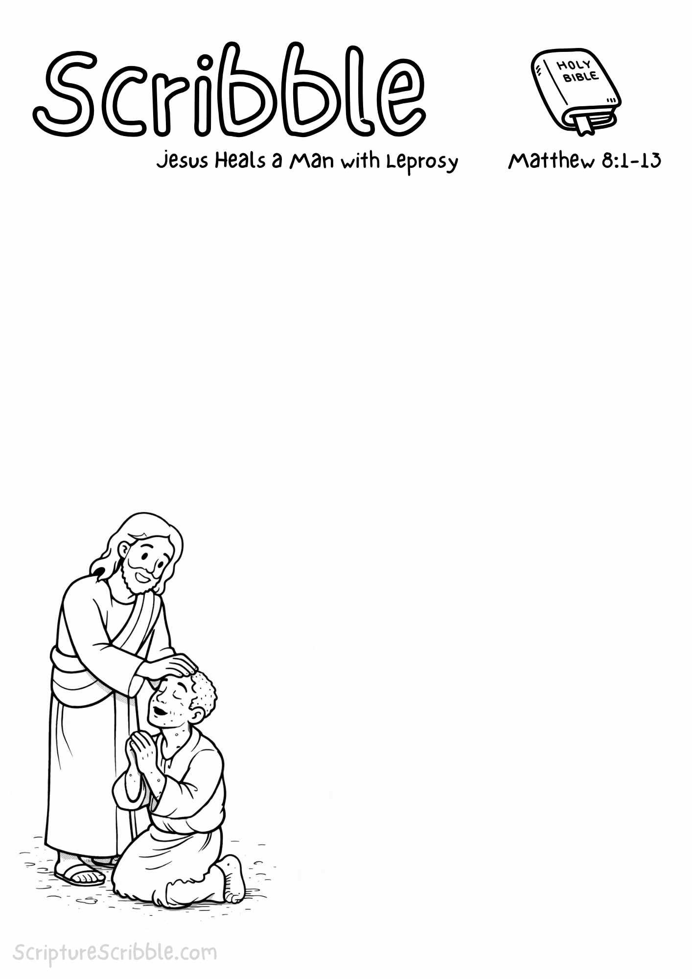 Printable reflection and drawing activity for Matthew 8:1–13 – Jesus Heals a Man with Leprosy Devotional Drawing Page