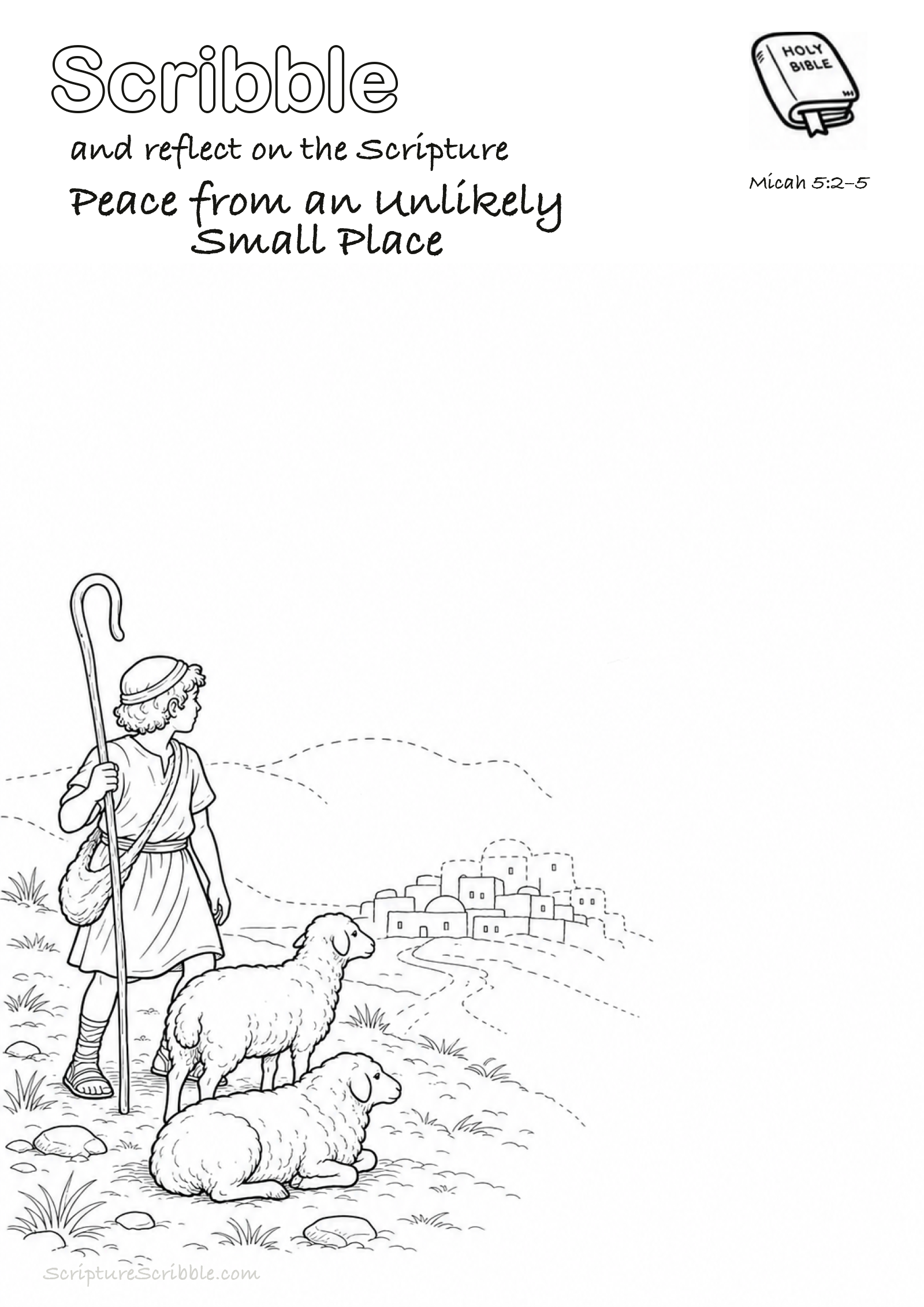 Preview of Micah 5:2–5 Peace from an Unlikely Small Place Devotional Drawing Page Printable