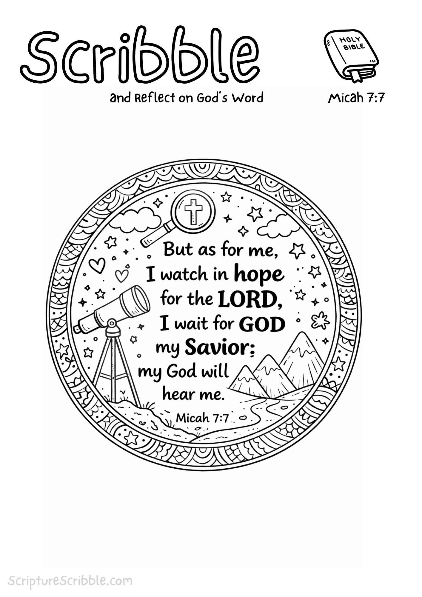 Printable reflection and drawing activity for Micah 7:7 Coloring Page – I Watch in Hope for the Lord Printable