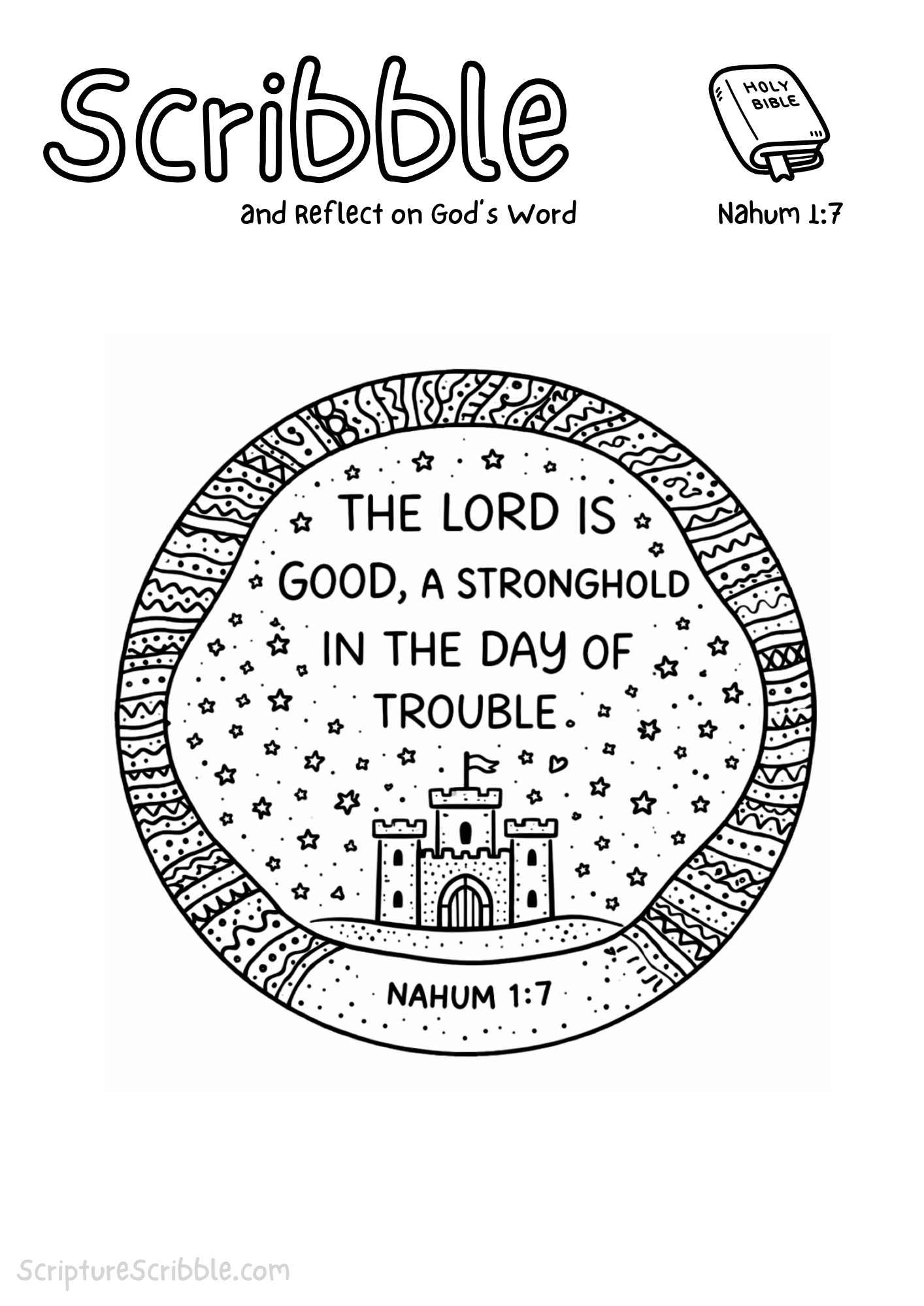 Printable reflection and drawing activity for Nahum 1:7 Coloring Page – The Lord Is Good, A Stronghold in Trouble Printable