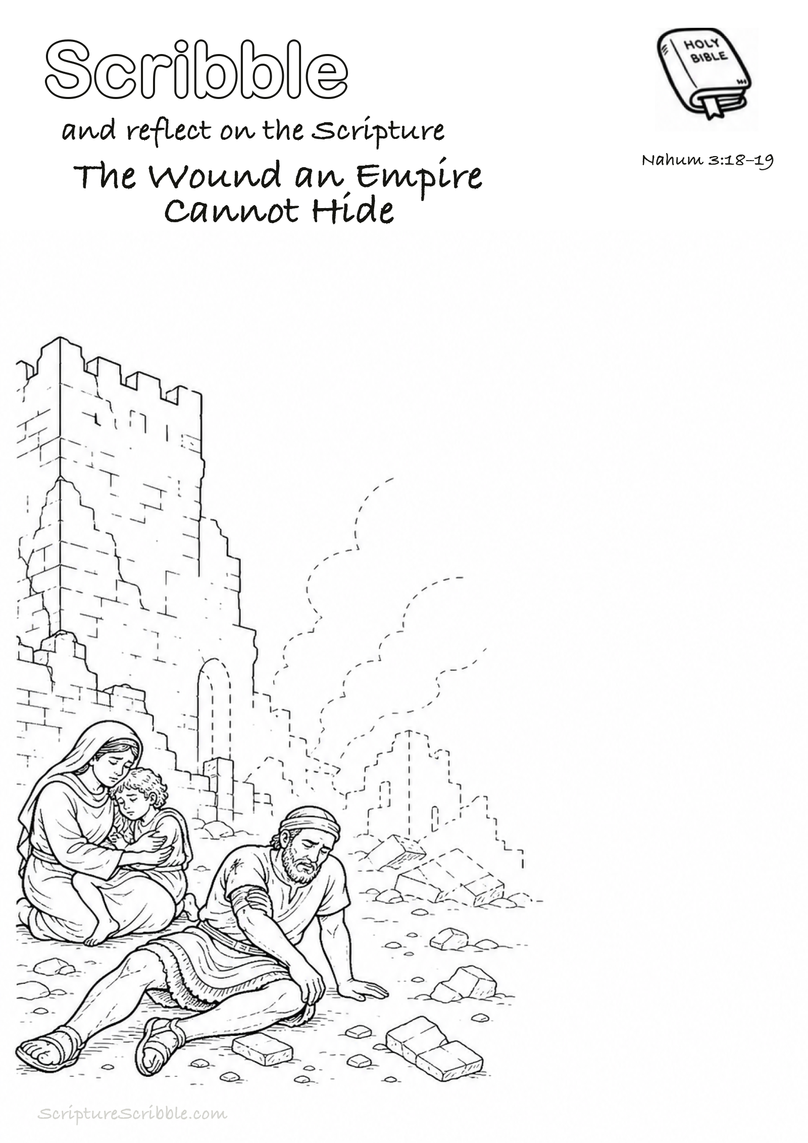 Preview of Nahum 3:18–19 The Wound an Empire Cannot Hide Devotional Drawing Page Printable