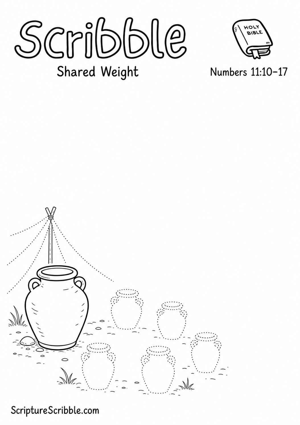 Preview of Numbers 11:10–17 Shared Weight Devotional Drawing Page Printable