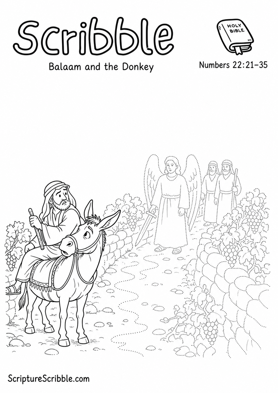 Preview of Numbers 22:21–35 Balaam and the Donkey Devotional Drawing Page Printable