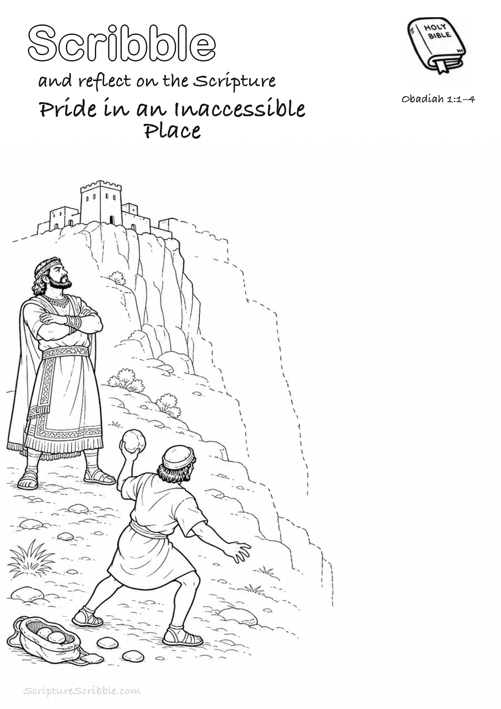 Preview of Obadiah 1:1–4 Pride in an Inaccessible Place Devotional Drawing Page Printable