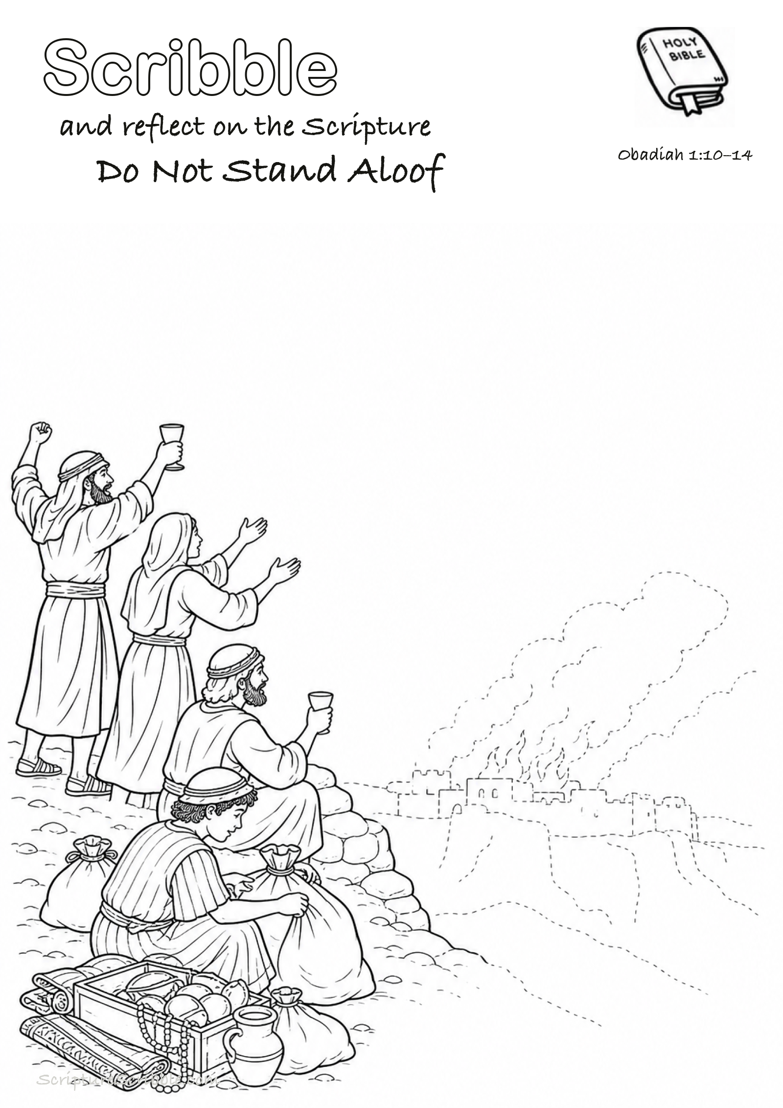 Preview of Obadiah 1:10–14 Do Not Stand Aloof Devotional Drawing Page Printable