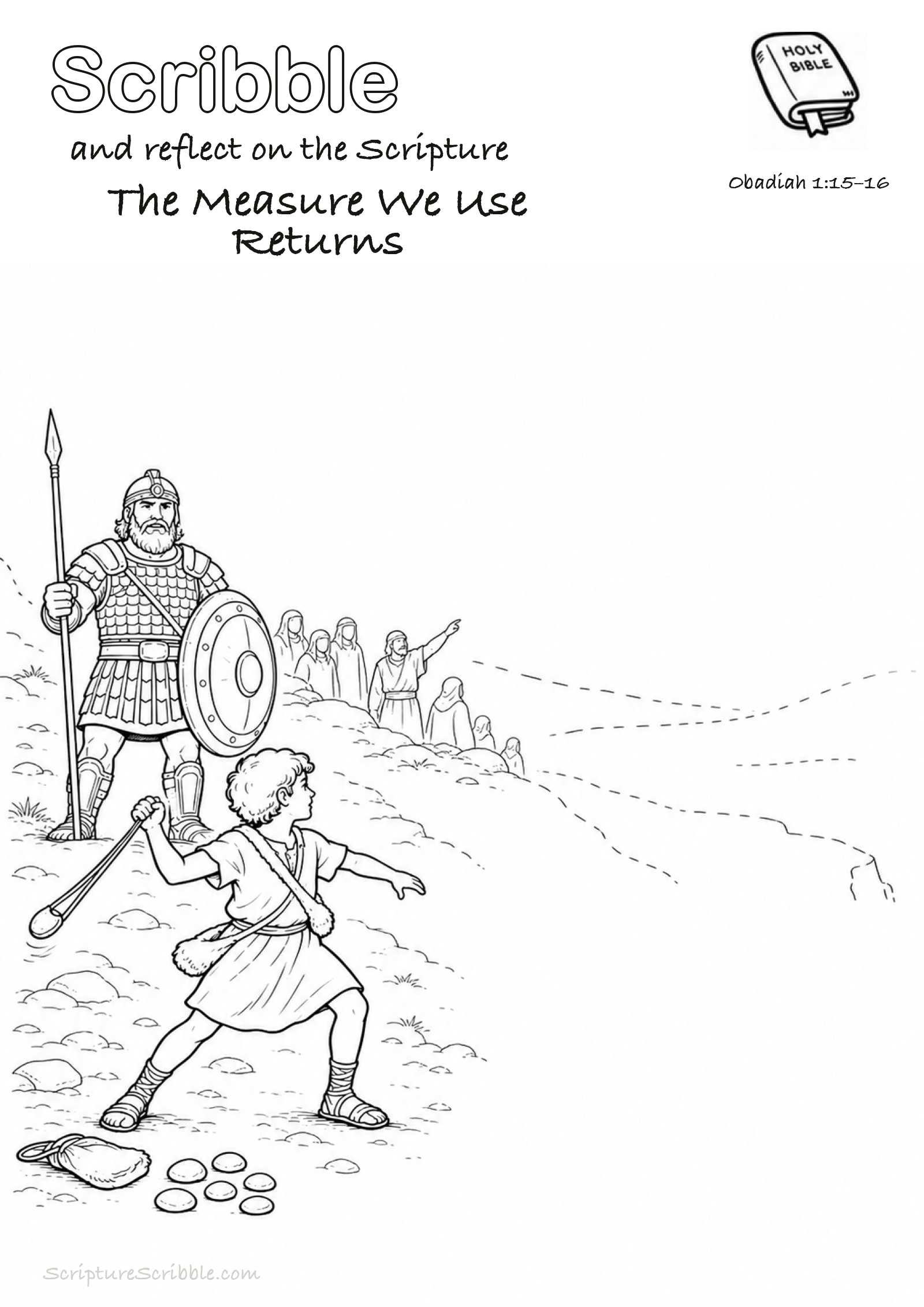 Preview of Obadiah 1:15–16 The Measure We Use Returns Devotional Drawing Page Printable
