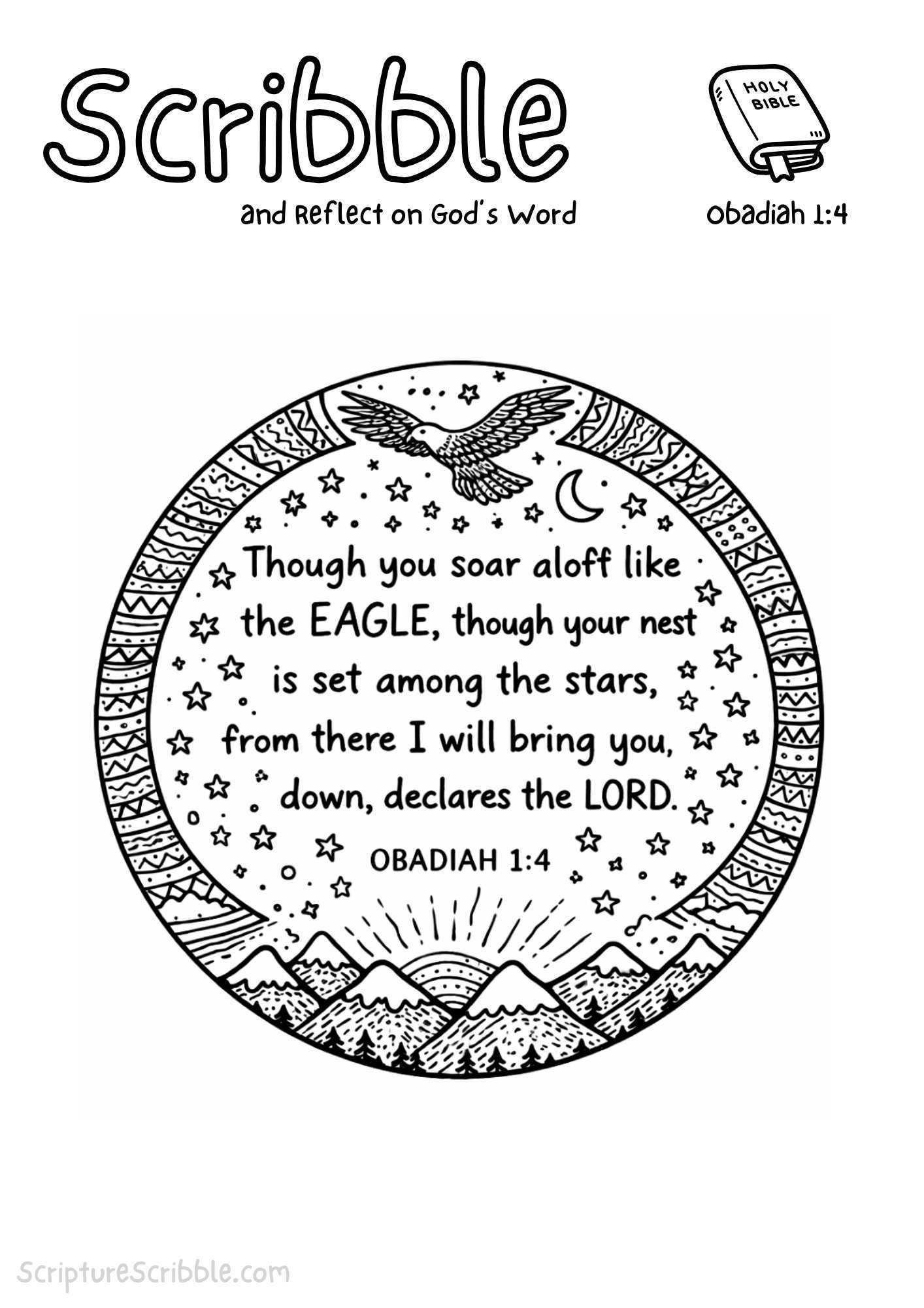 Printable reflection and drawing activity for Obadiah 1:4 Coloring Page – Though You Soar Like the Eagle Printable