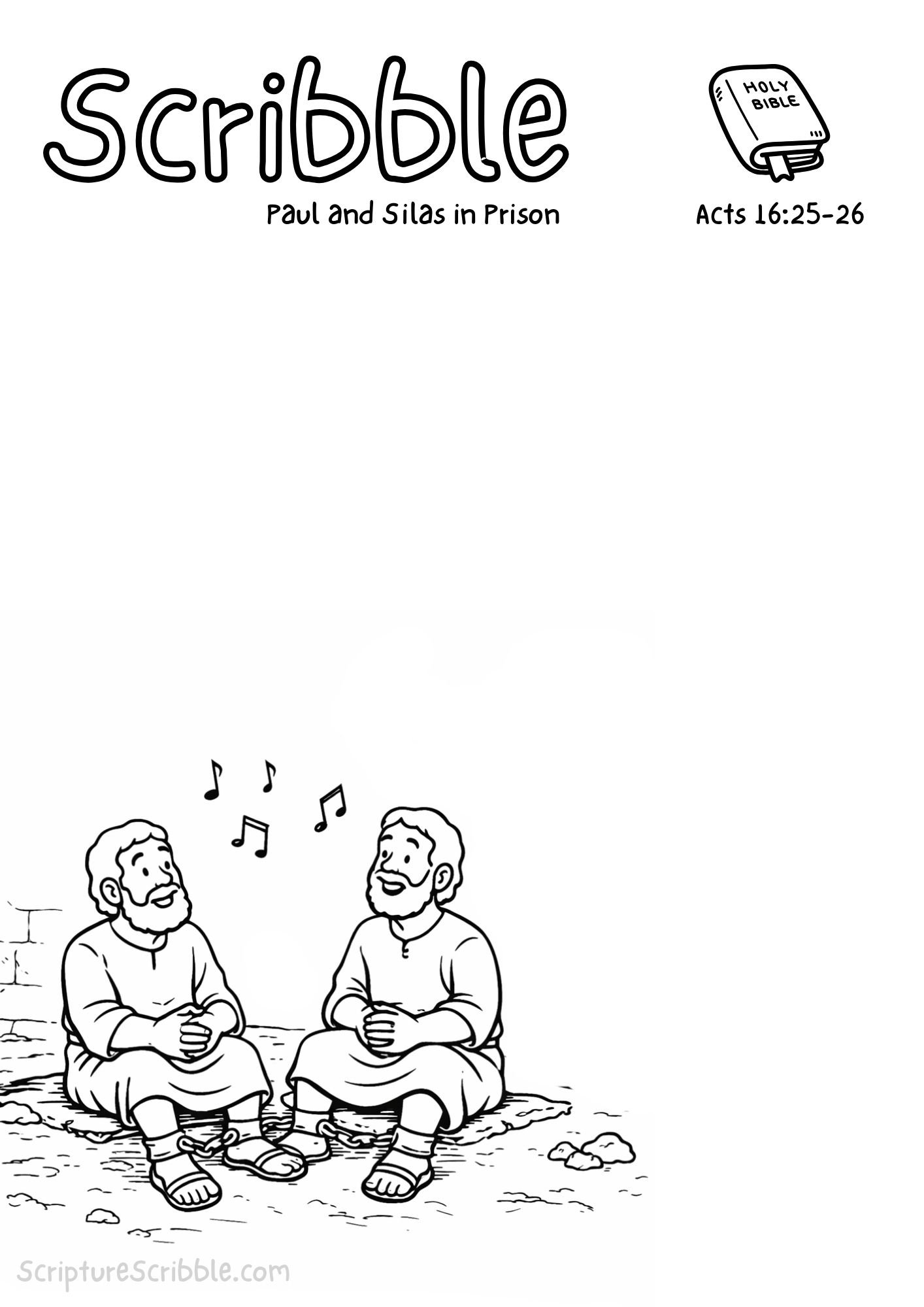 Printable reflection and drawing activity for Paul and Silas in Prison Devotional Drawing Page – Acts 16, based on Acts 16:25–26