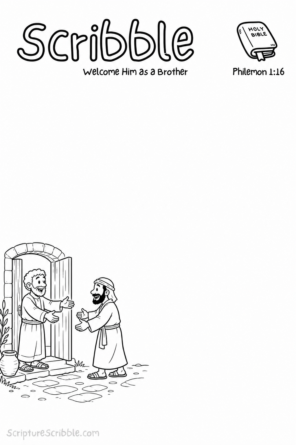 Preview of Philemon 1:16 Welcome Him as a Brother Devotional Drawing Page Printable